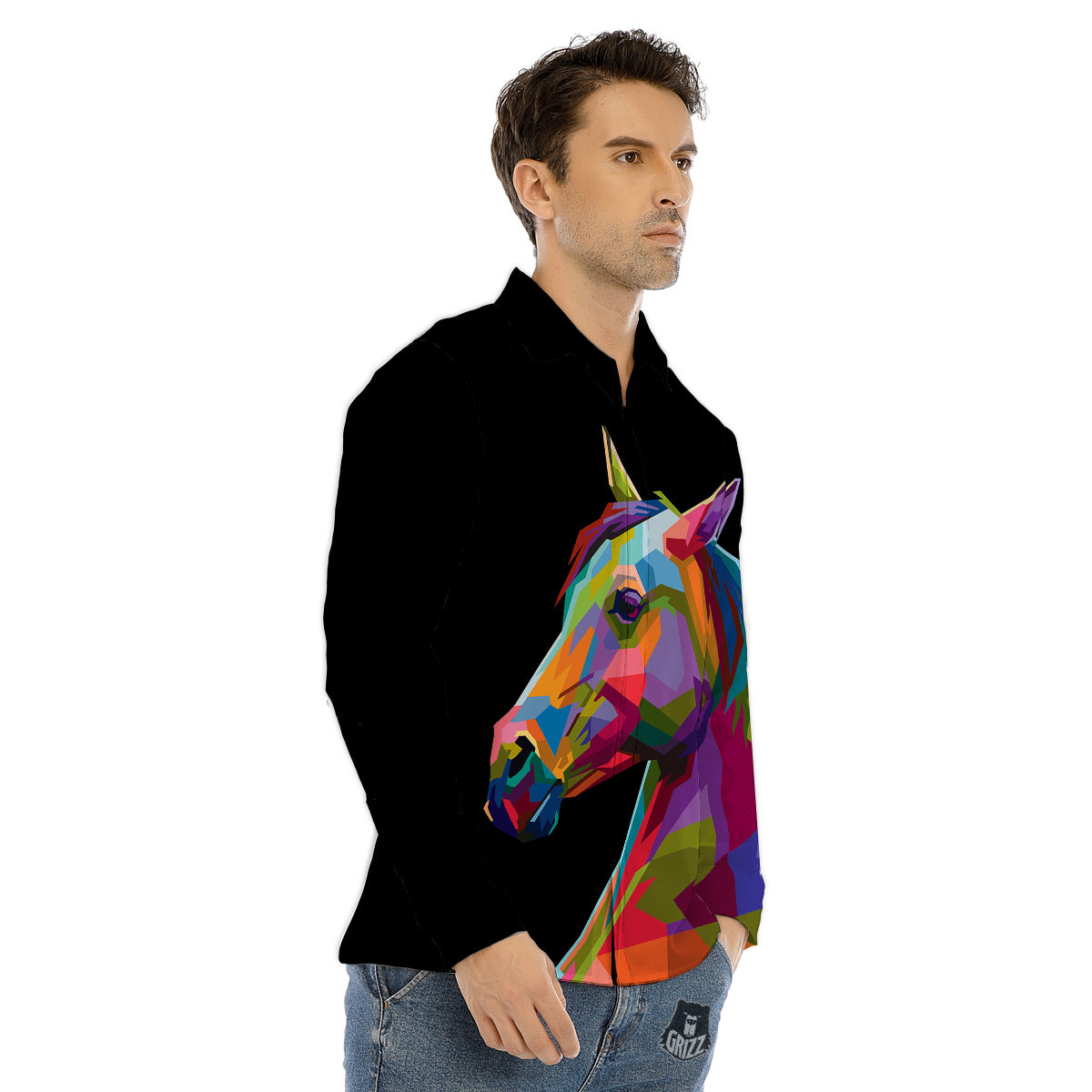 Portrait Horse Colorful Print Men's Dress Shirts-grizzshop