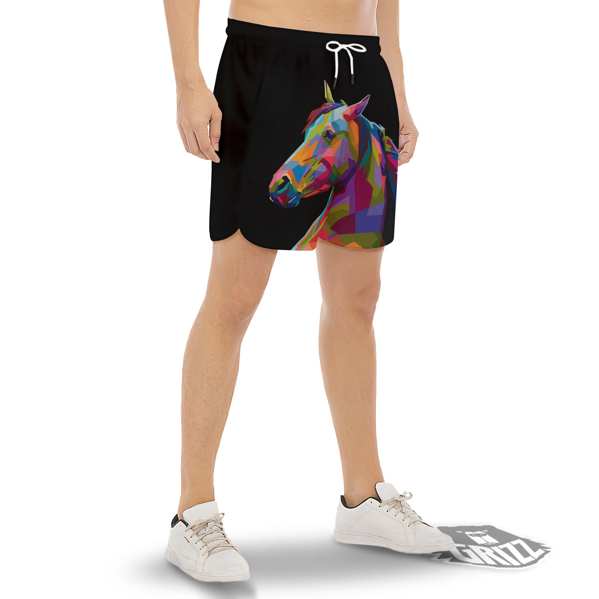 Portrait Horse Colorful Print Men's Gym Shorts-grizzshop