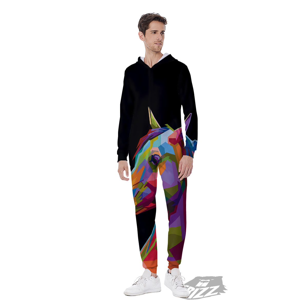 Portrait Horse Colorful Print Men's Jumpsuit-grizzshop