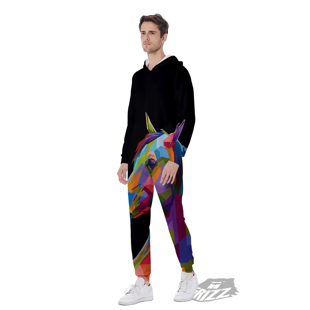 Portrait Horse Colorful Print Men's Jumpsuit-grizzshop