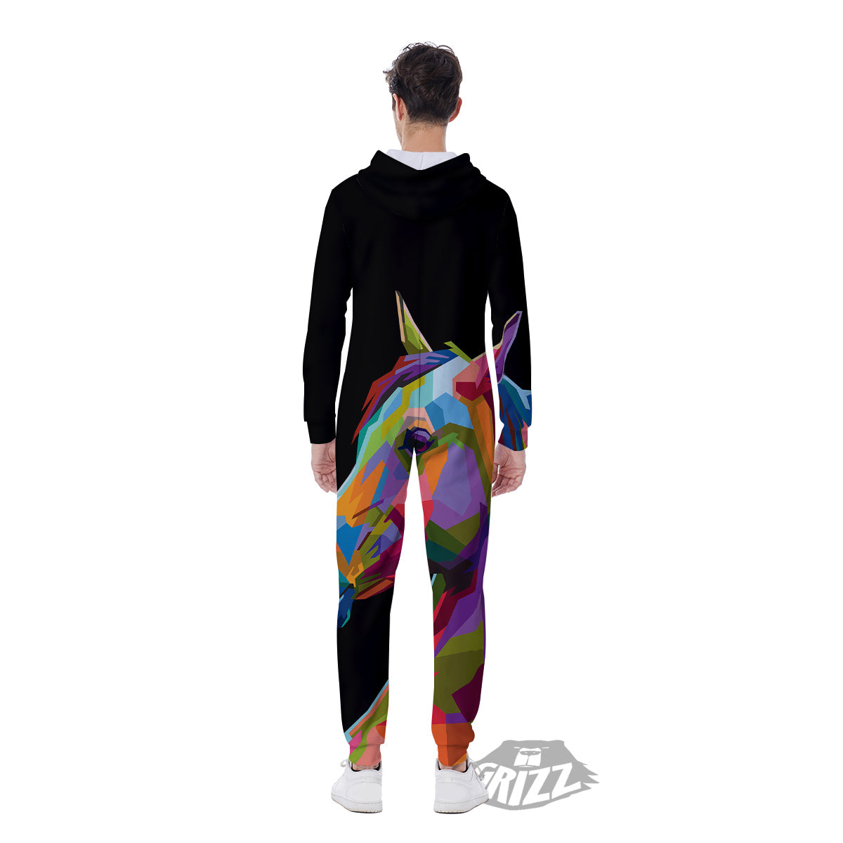 Portrait Horse Colorful Print Men's Jumpsuit-grizzshop