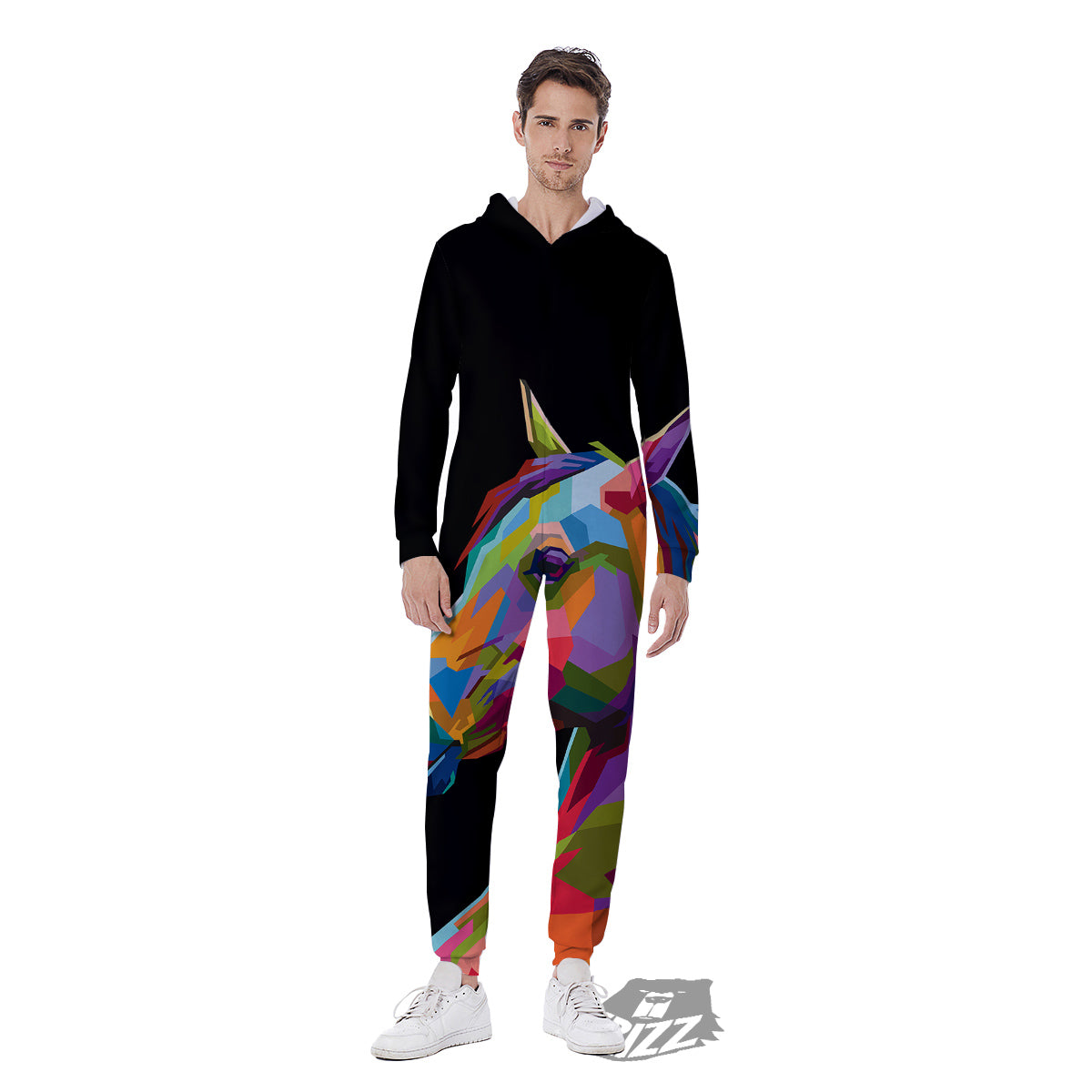 Portrait Horse Colorful Print Men's Jumpsuit-grizzshop