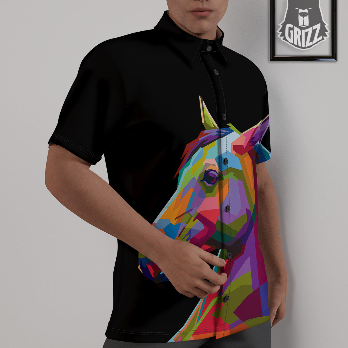 Portrait Horse Colorful Print Untucked Shirts-grizzshop