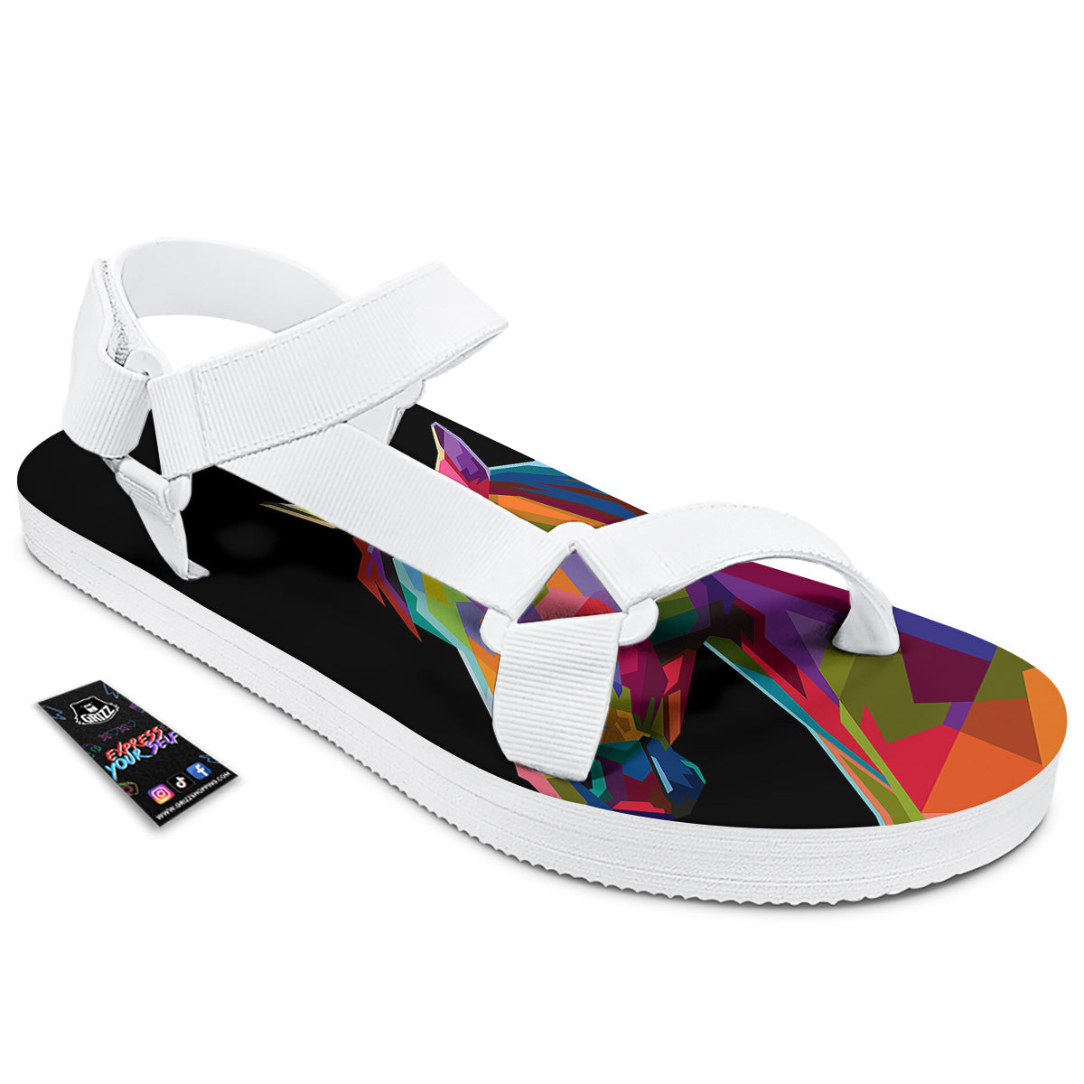 Portrait Horse Colorful Print White Open Toe Sandals-grizzshop