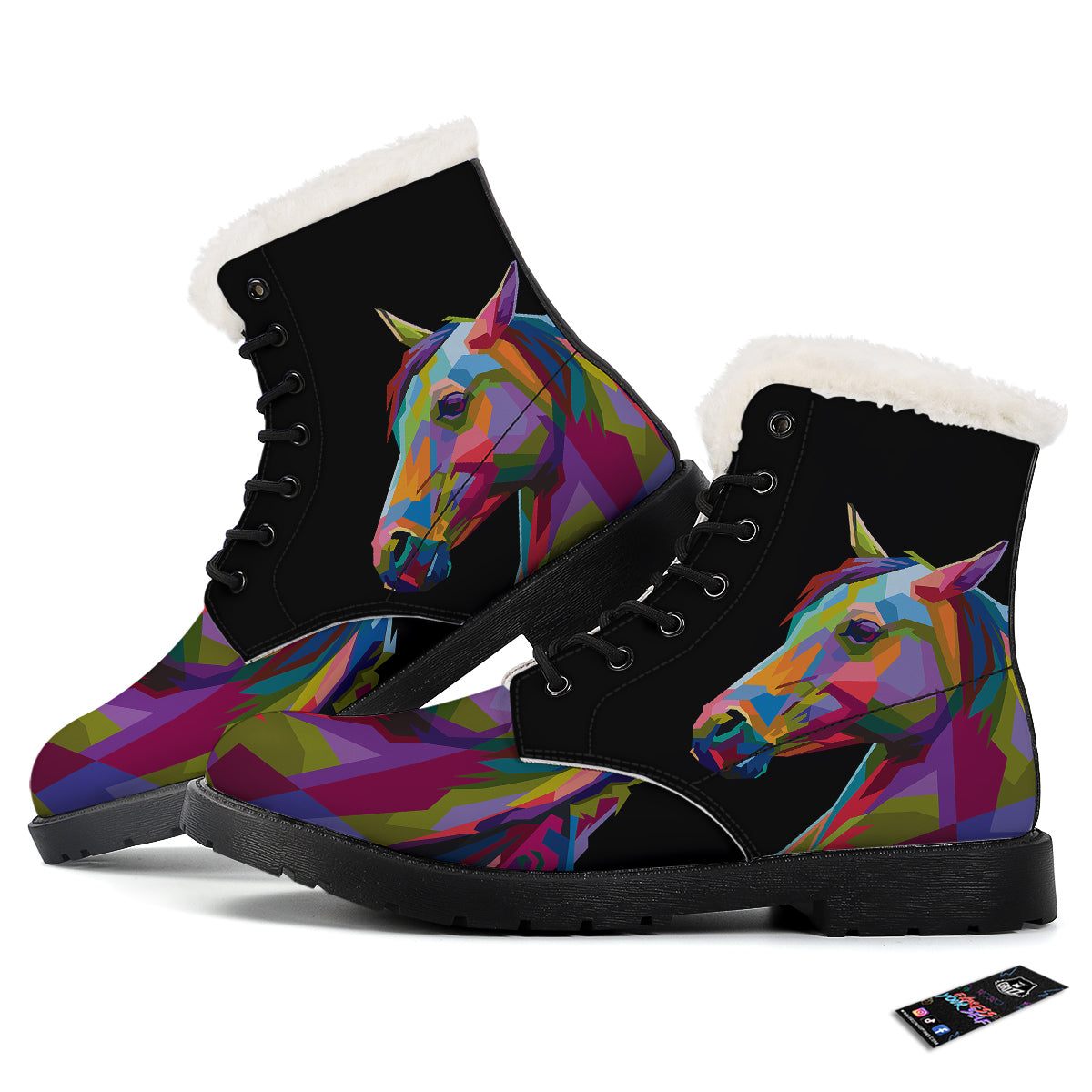 Portrait Horse Colorful Print Winter Boots-grizzshop