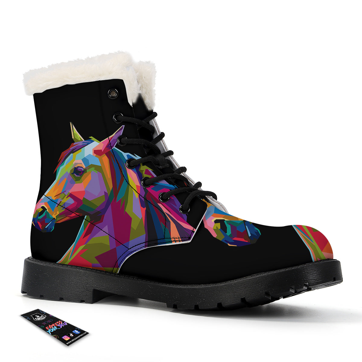 Portrait Horse Colorful Print Winter Boots-grizzshop