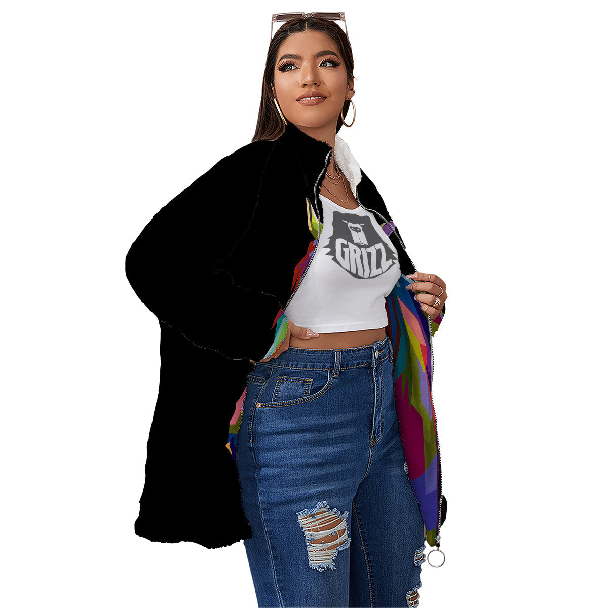 Portrait Horse Colorful Print Women's Sherpa Jacket-grizzshop