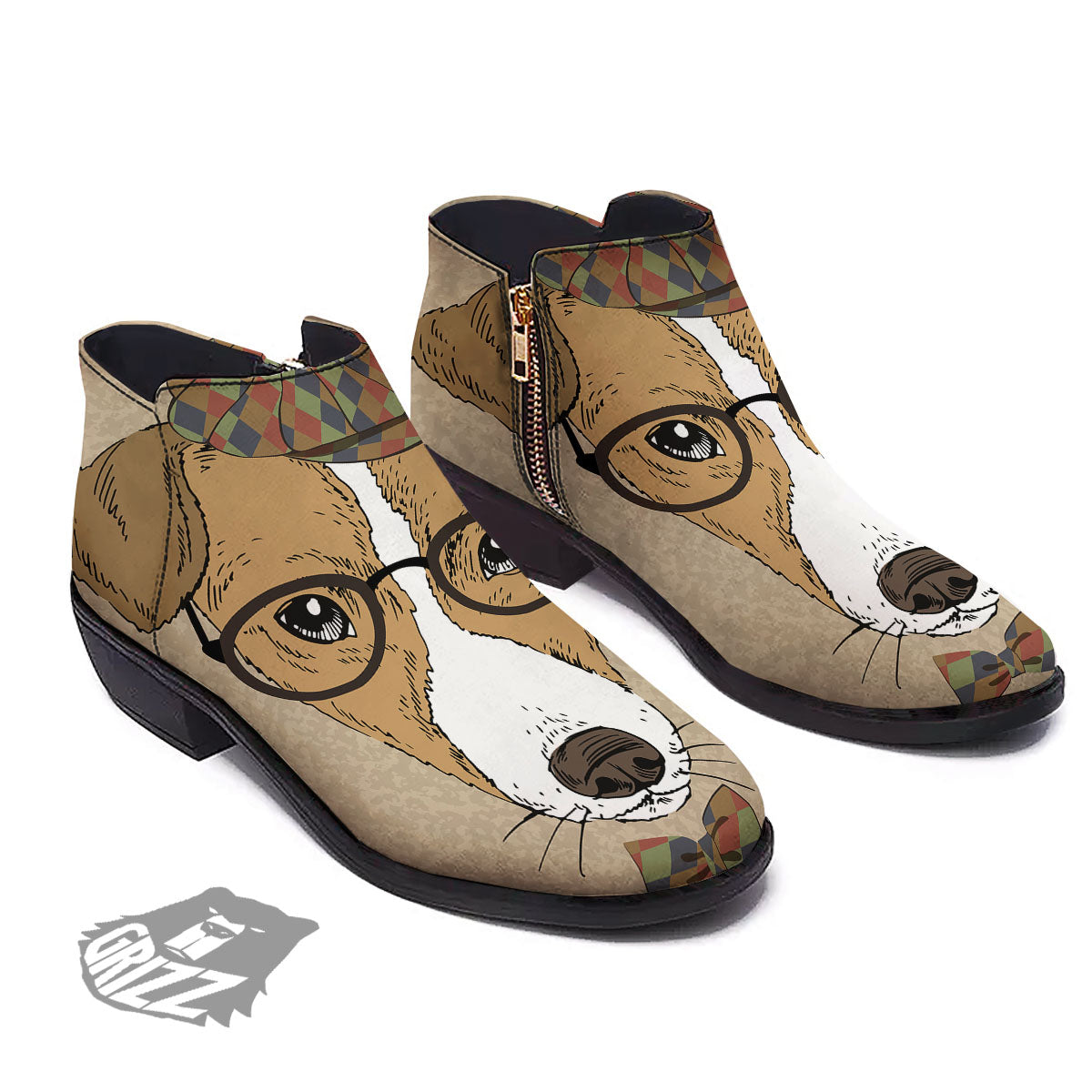 Portrait Jack Russell Terrier Print Ankle Boots-grizzshop
