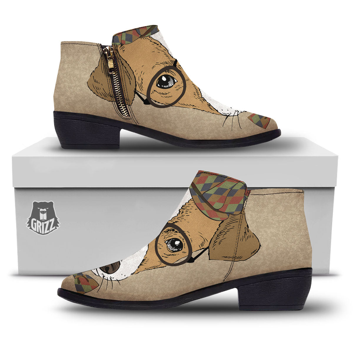 Portrait Jack Russell Terrier Print Ankle Boots-grizzshop
