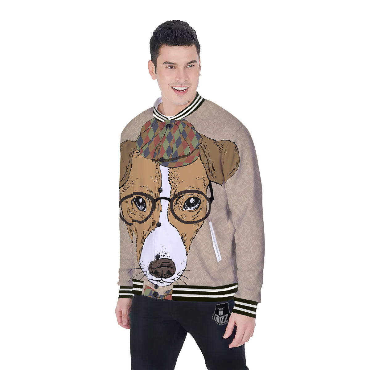 Portrait Jack Russell Terrier Print Baseball Jacket-grizzshop