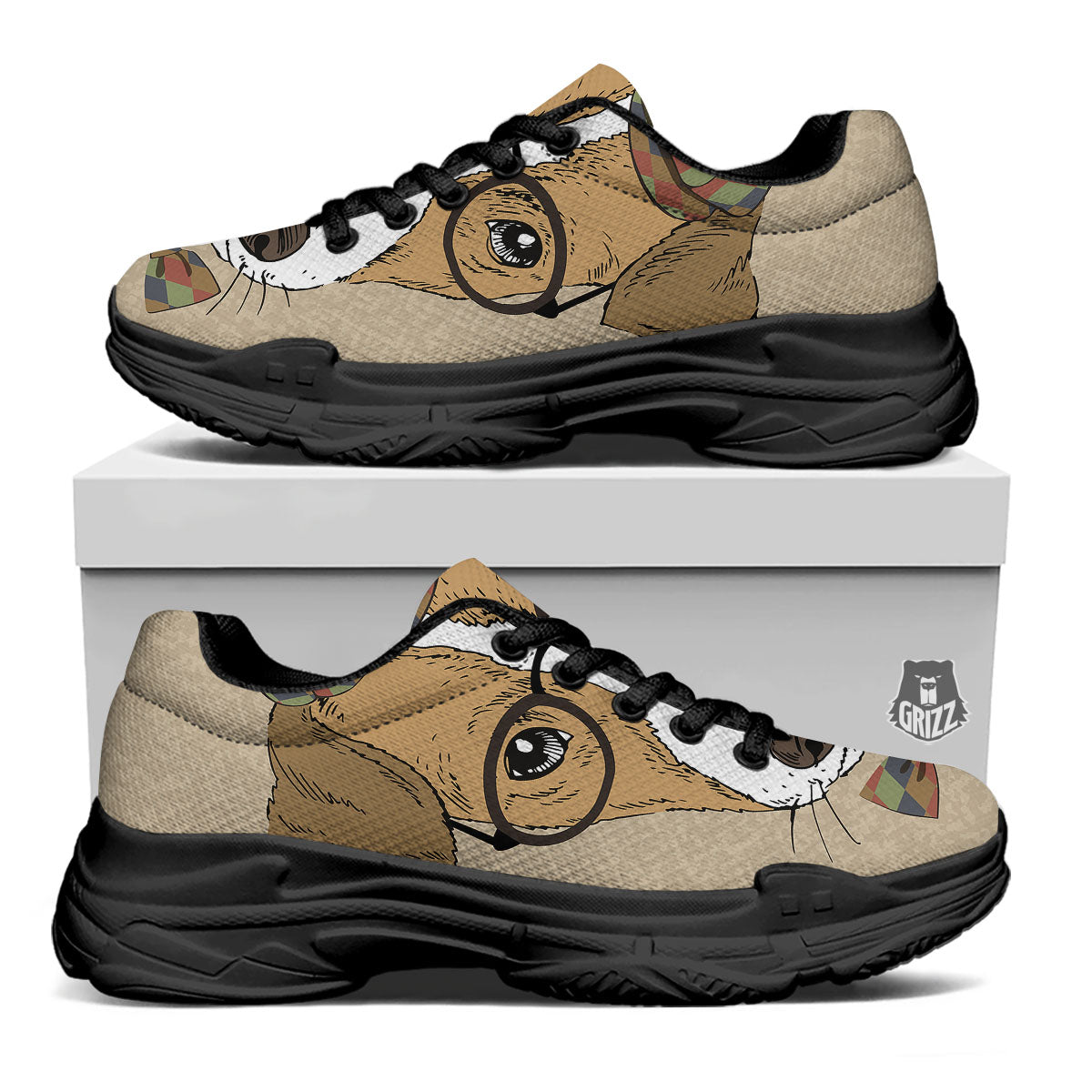 Portrait Jack Russell Terrier Print Black Chunky Shoes-grizzshop