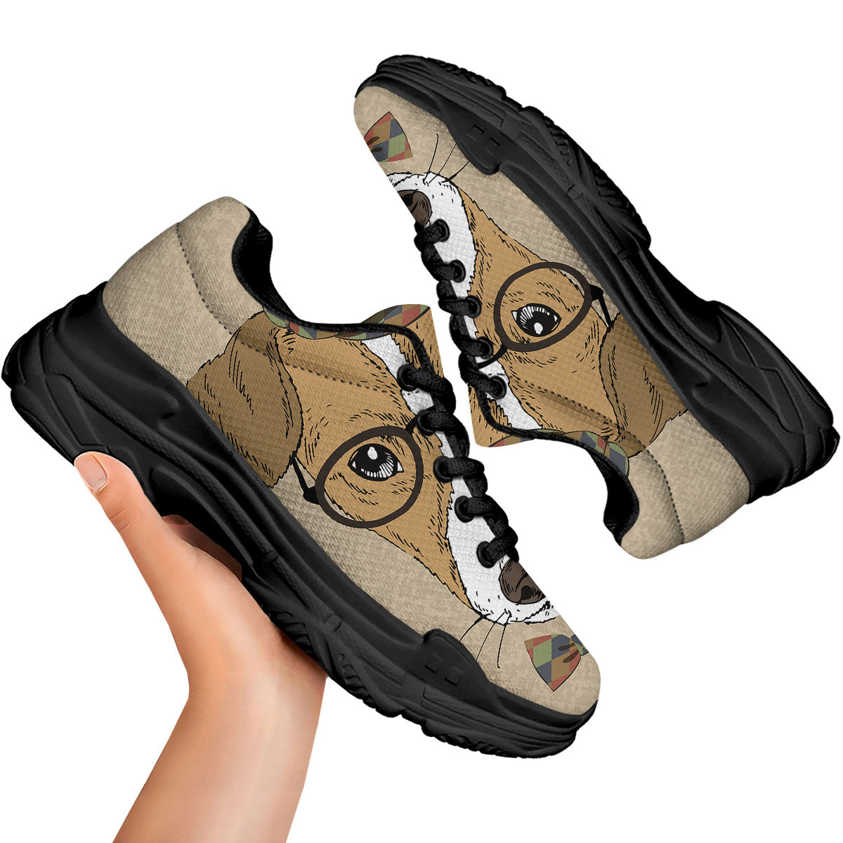 Portrait Jack Russell Terrier Print Black Chunky Shoes-grizzshop