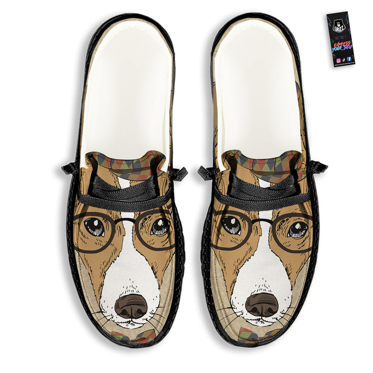 Portrait Jack Russell Terrier Print Black Loafers-grizzshop