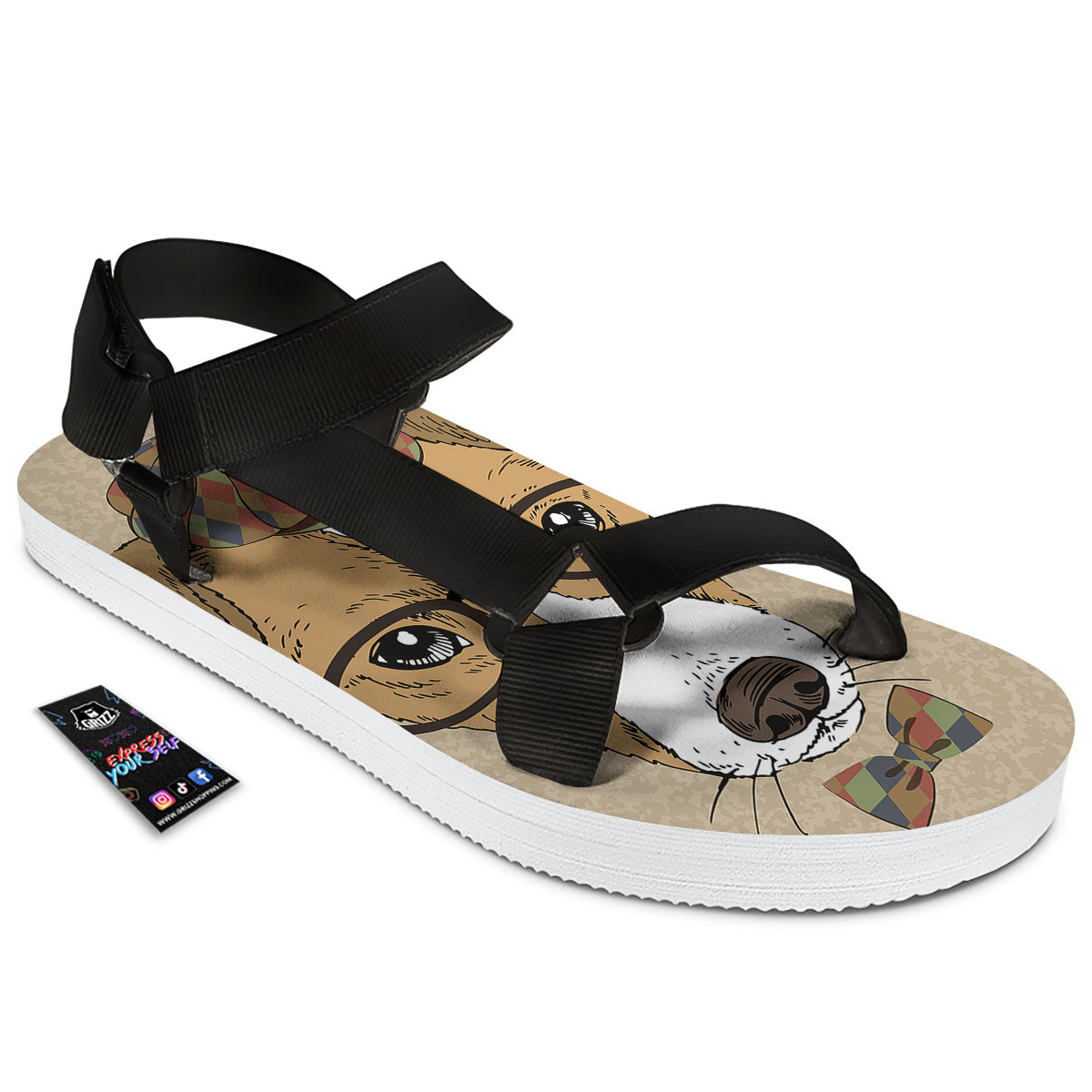 Portrait Jack Russell Terrier Print Black Open Toe Sandals-grizzshop