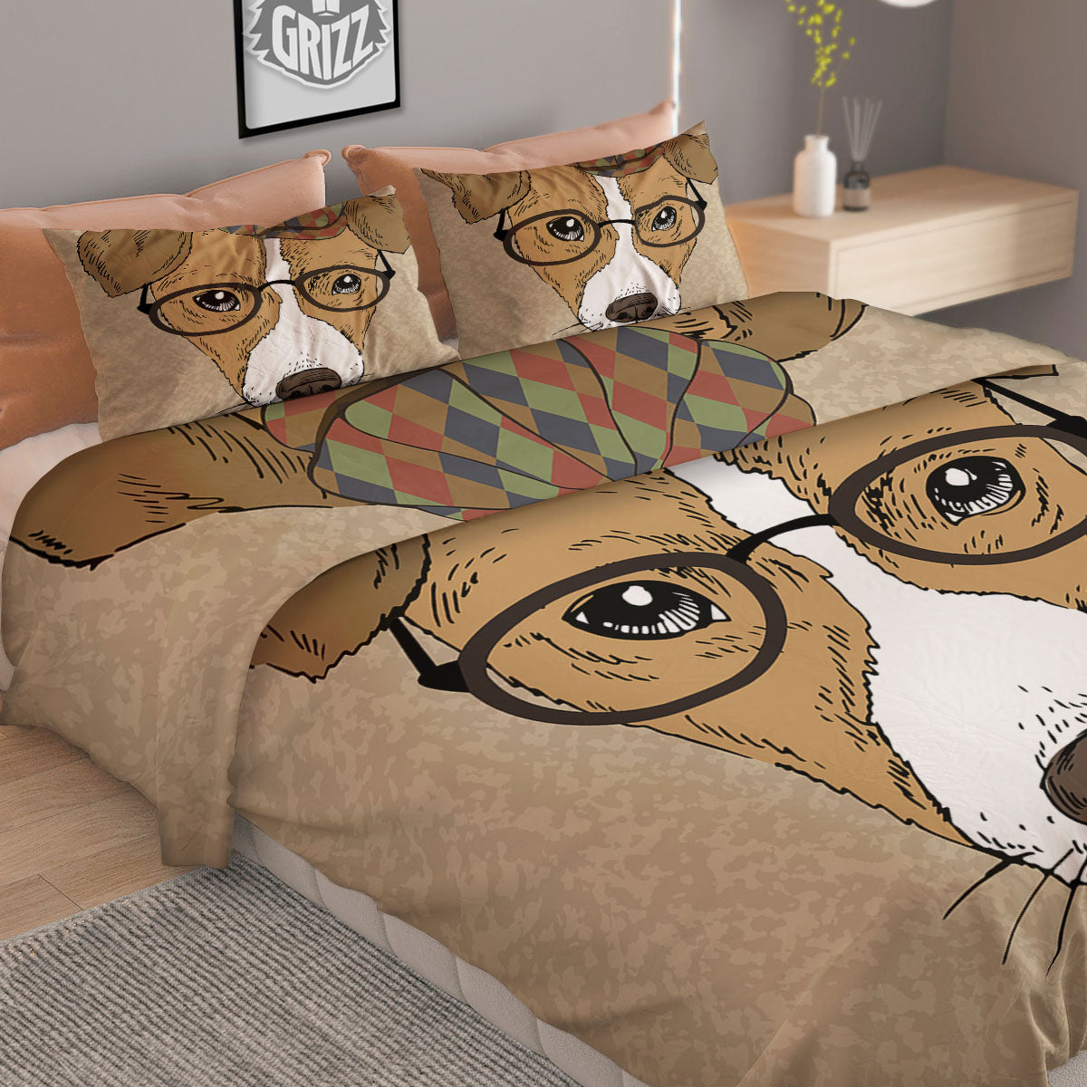 Portrait Jack Russell Terrier Print Duvet Cover Bedding Set