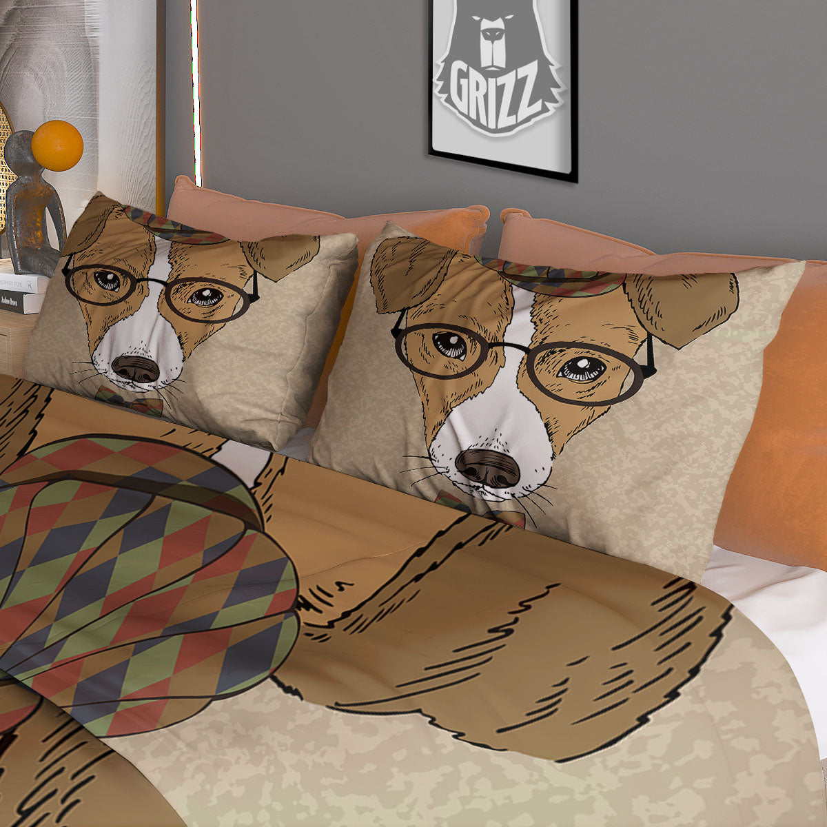 Portrait Jack Russell Terrier Print Duvet Cover Bedding Set