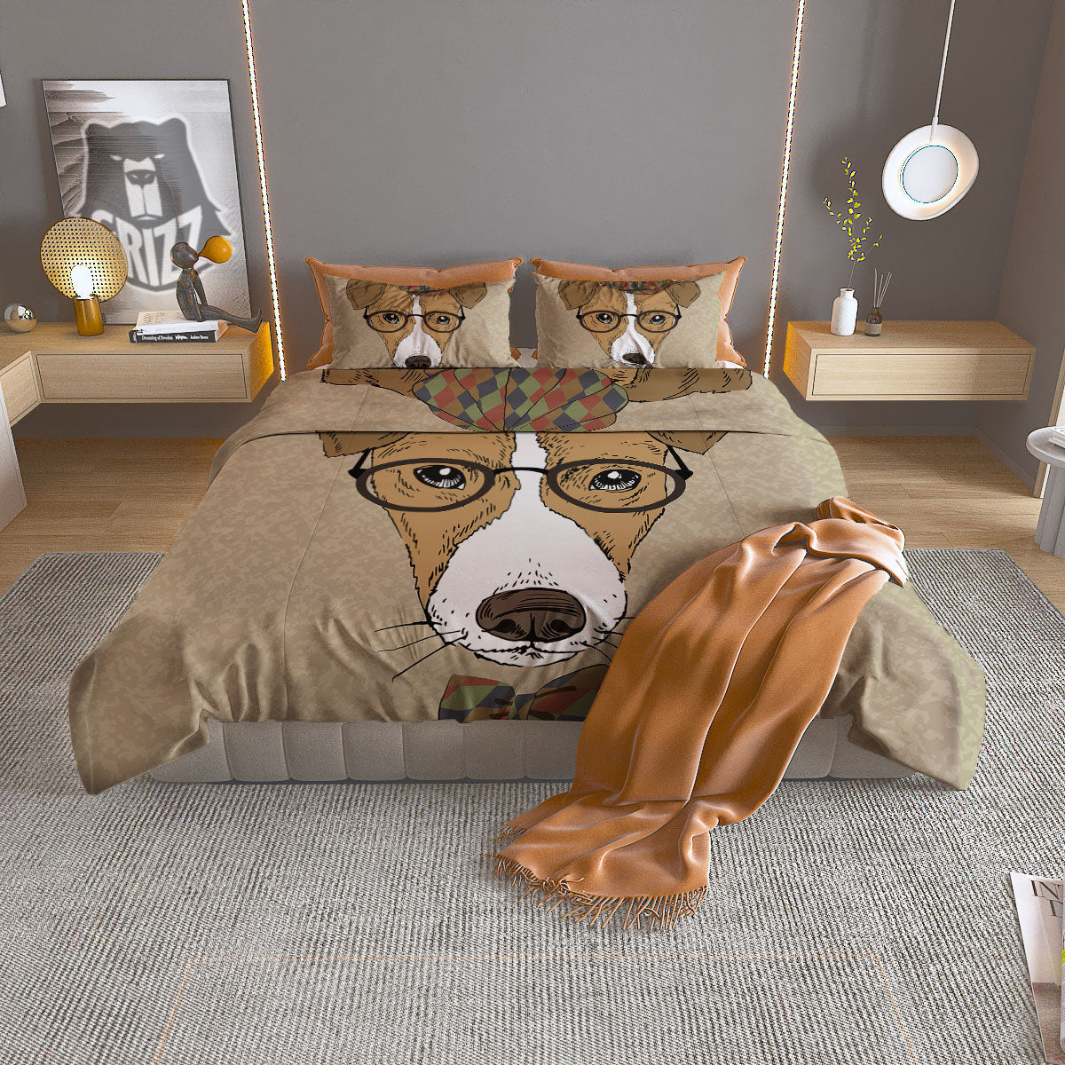 Portrait Jack Russell Terrier Print Duvet Cover Bedding Set