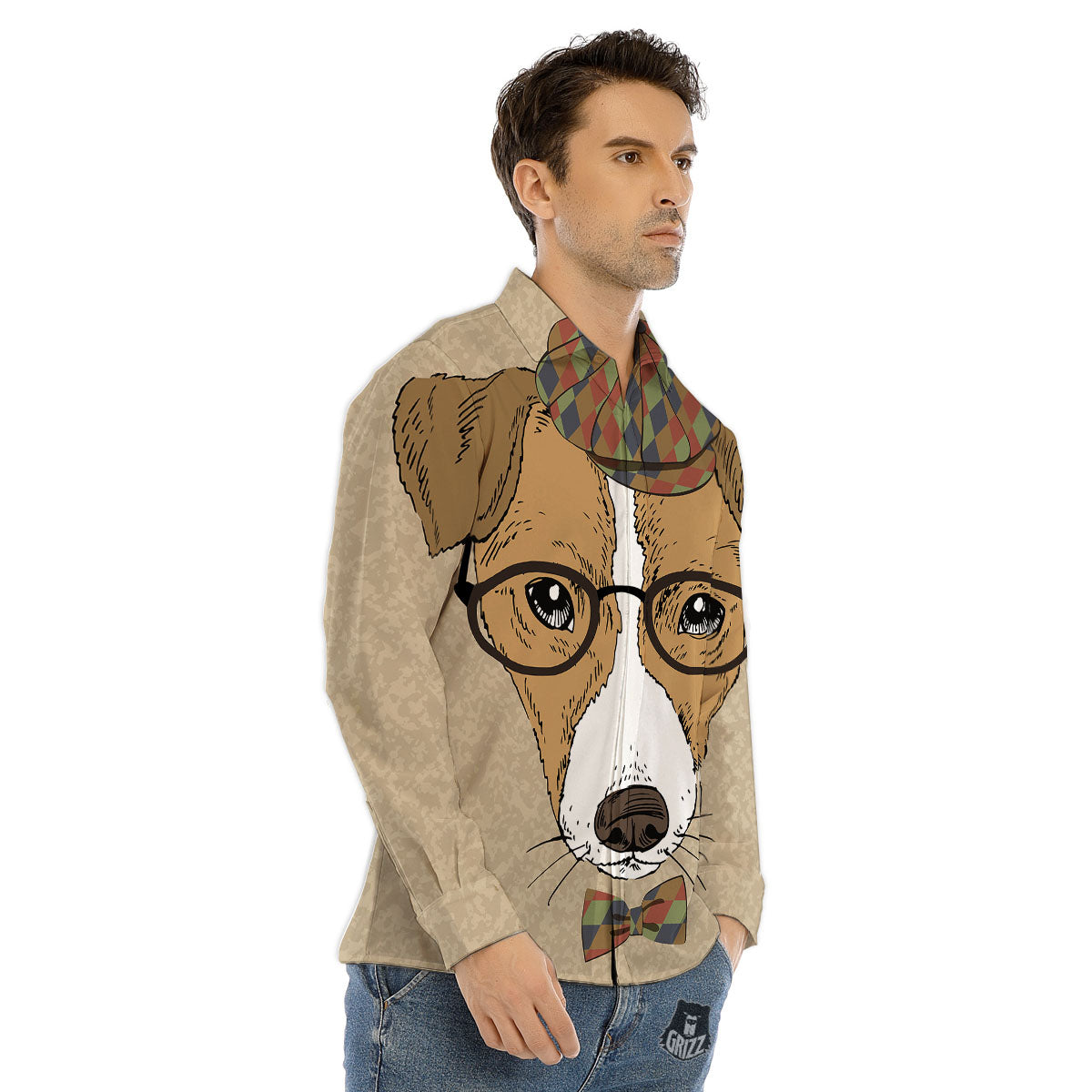 Portrait Jack Russell Terrier Print Men's Dress Shirts-grizzshop
