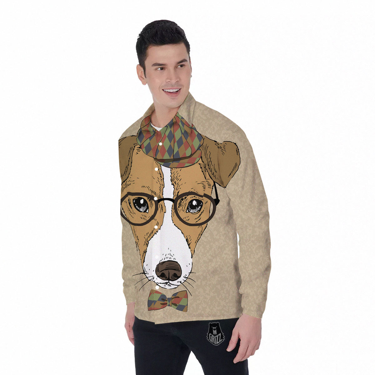 Portrait Jack Russell Terrier Print Men's Long Sleeve Shirts-grizzshop