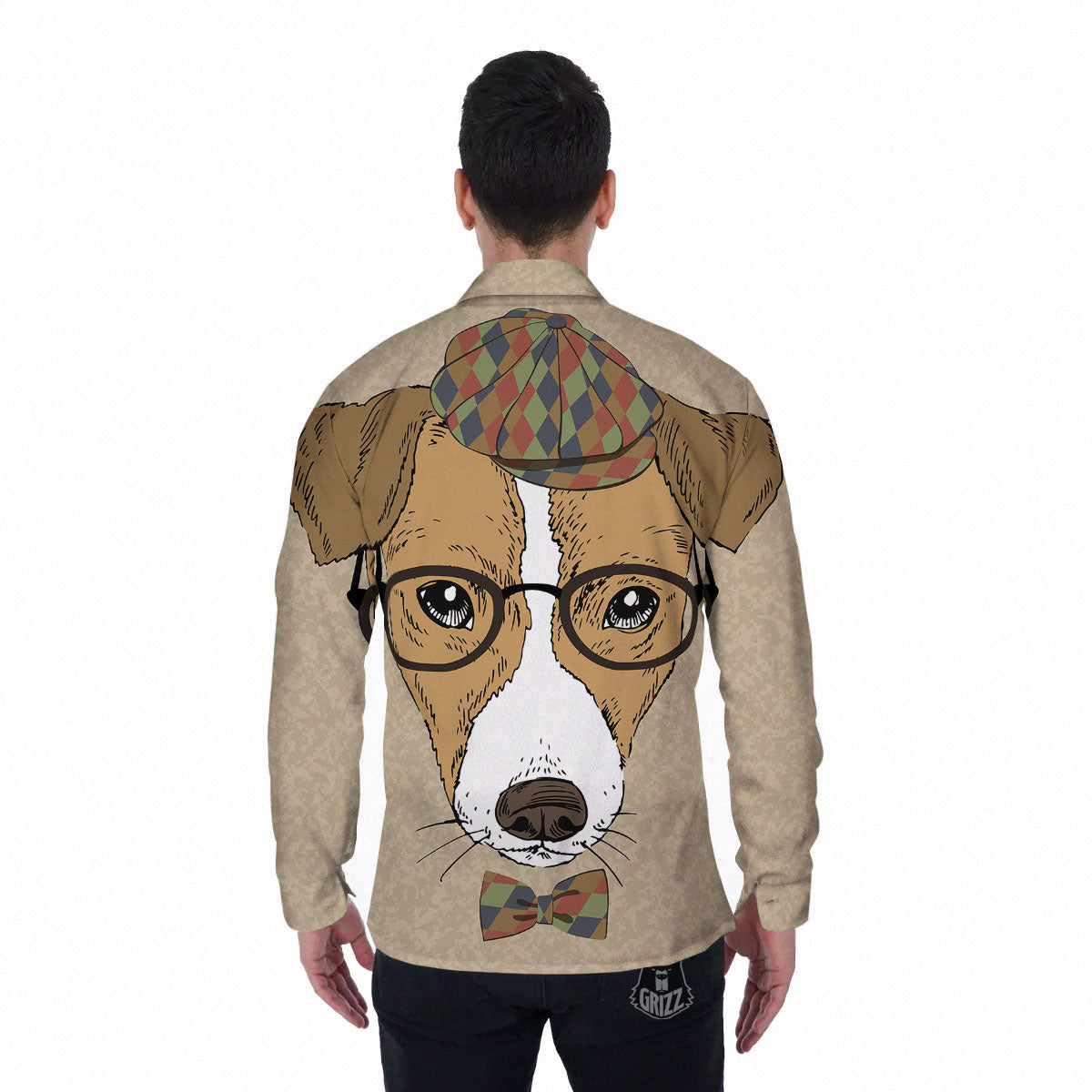 Portrait Jack Russell Terrier Print Men's Long Sleeve Shirts-grizzshop