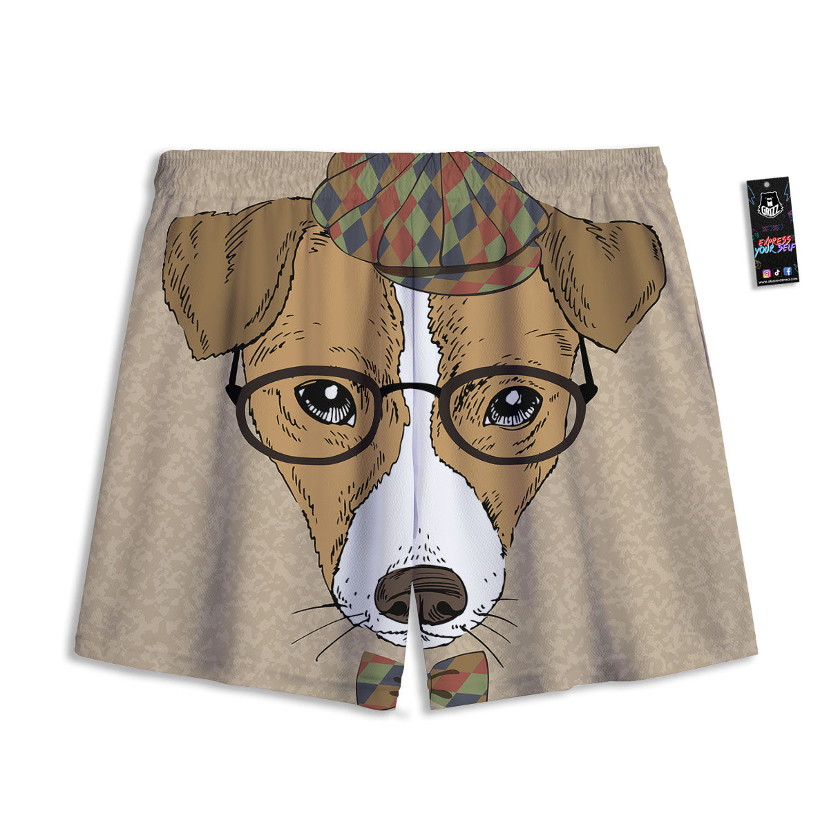 Portrait Jack Russell Terrier Print Mesh Shorts