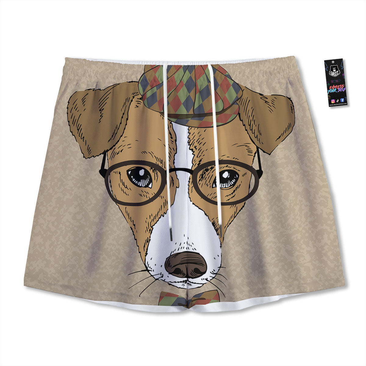 Portrait Jack Russell Terrier Print Mesh Shorts