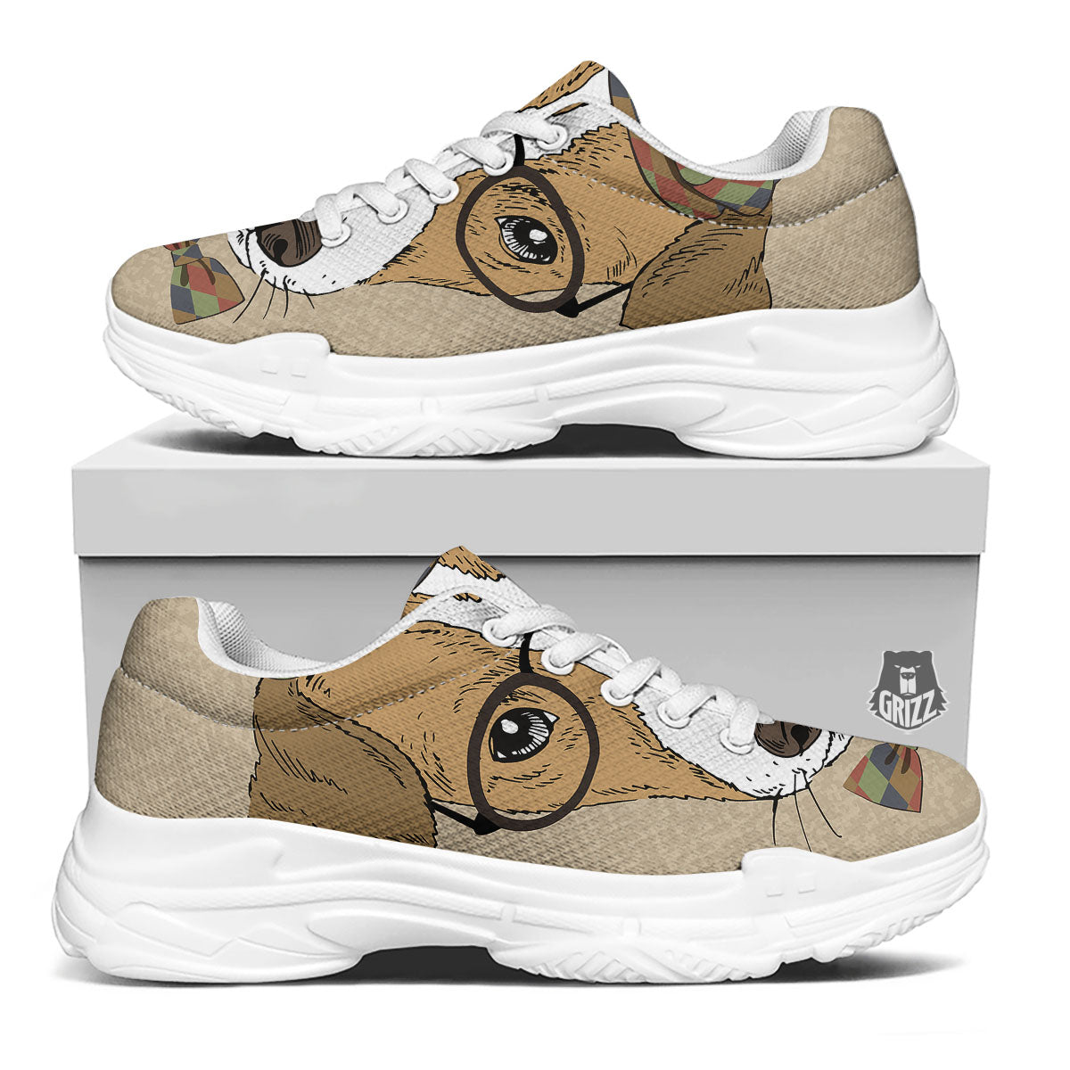 Portrait Jack Russell Terrier Print White Chunky Shoes-grizzshop