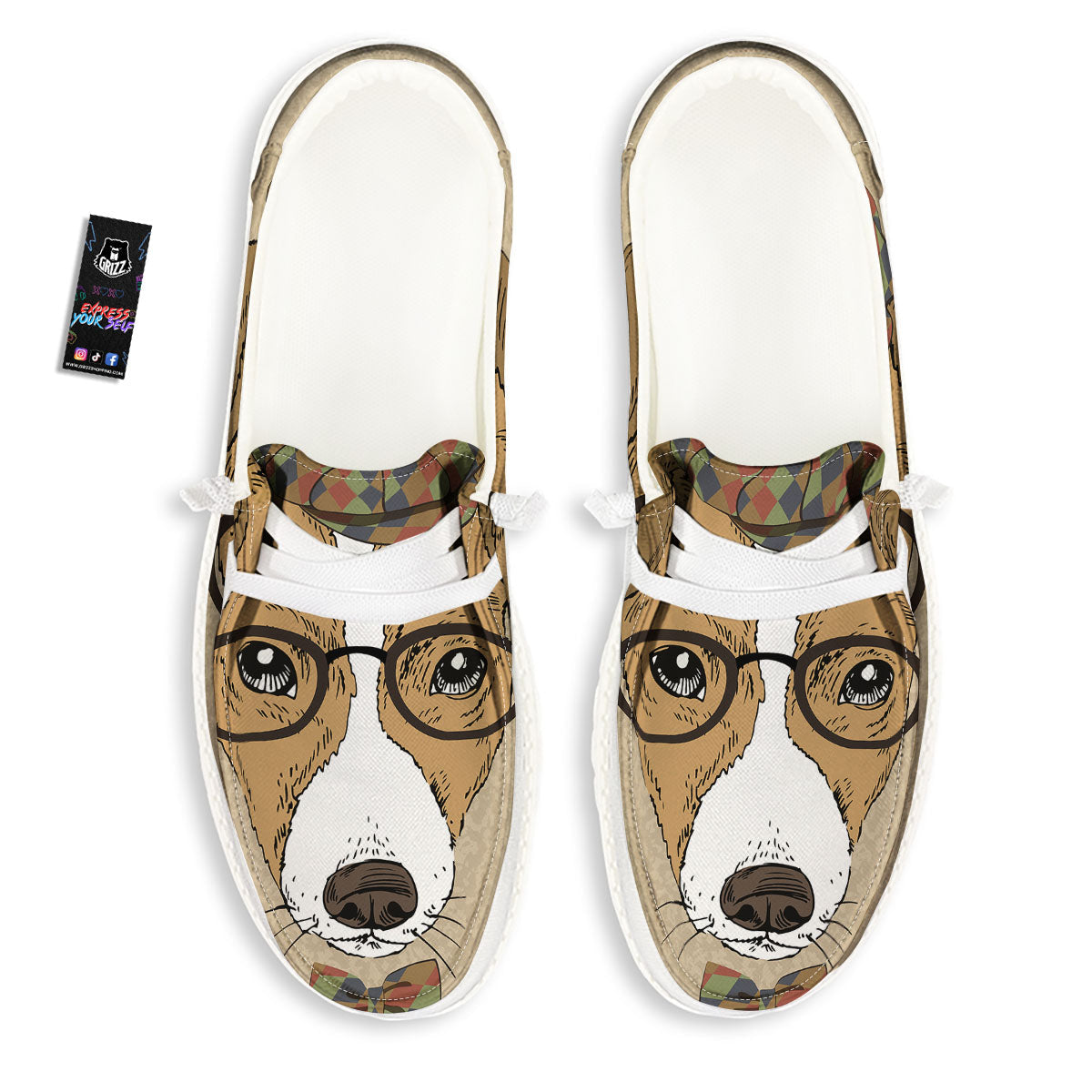 Portrait Jack Russell Terrier Print White Loafers-grizzshop