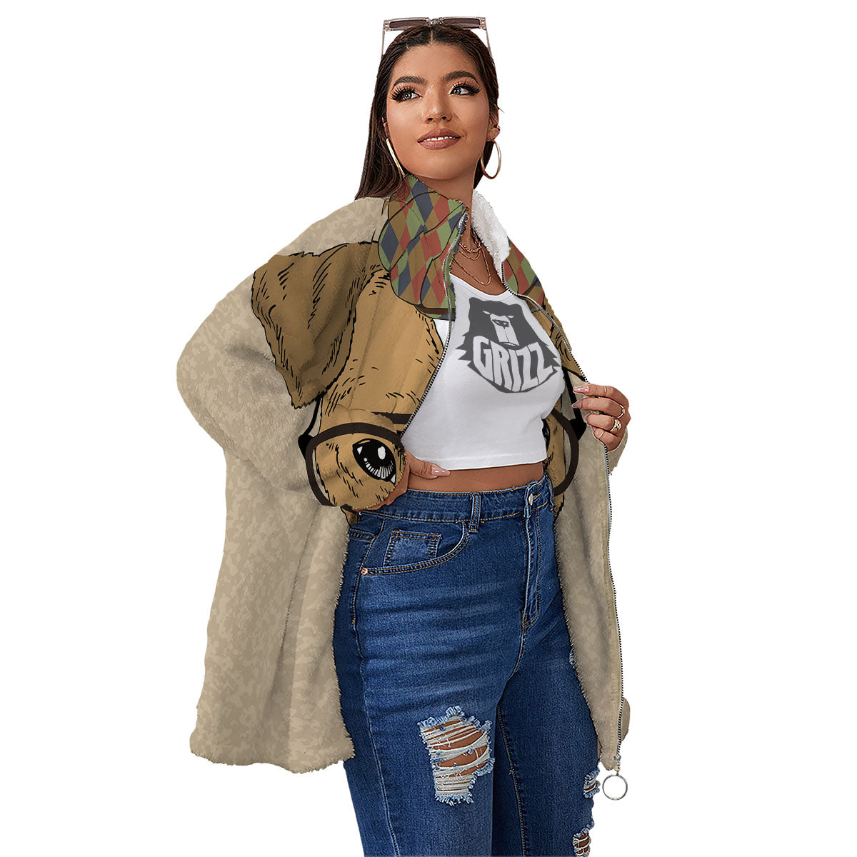 Portrait Jack Russell Terrier Print Women's Sherpa Jacket-grizzshop