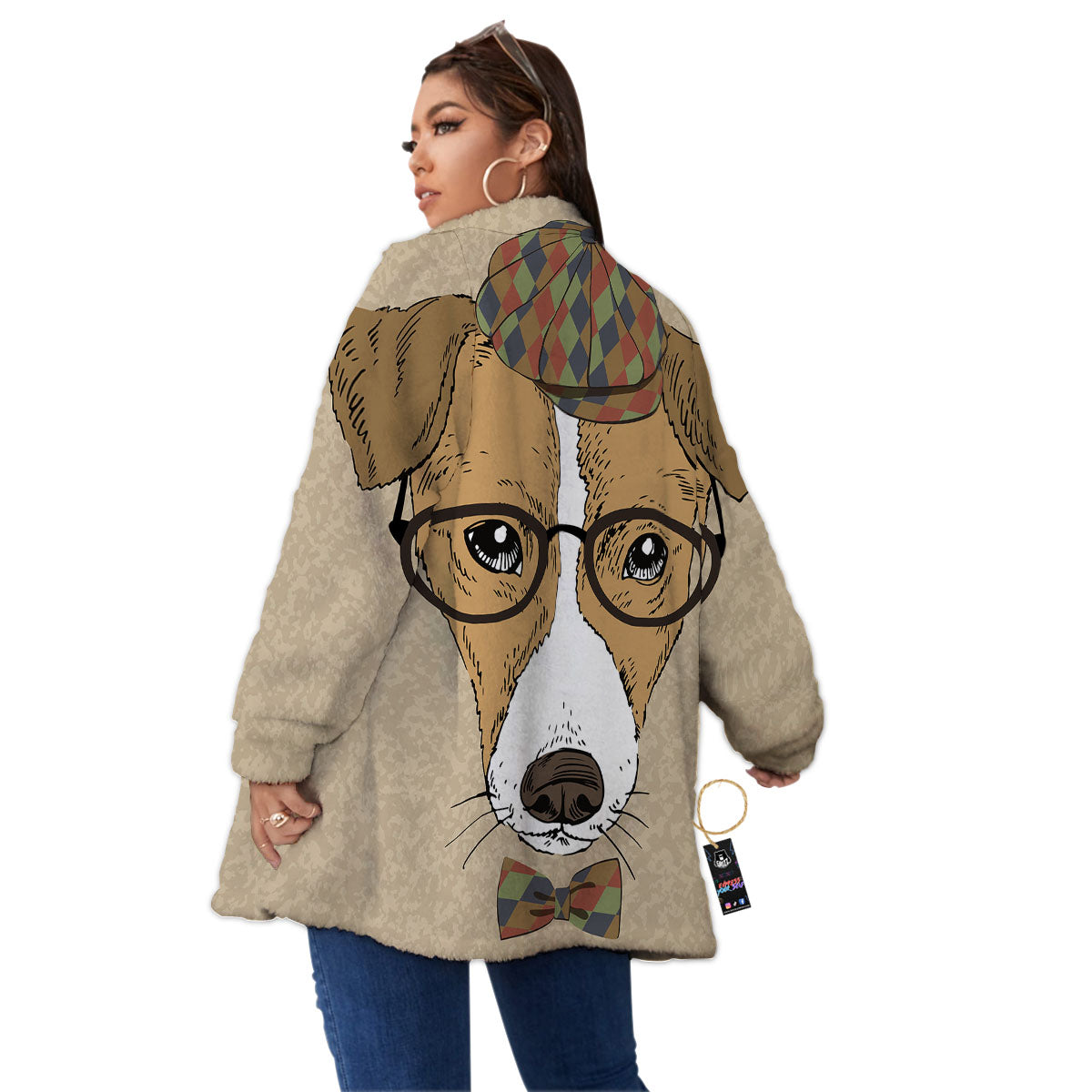 Portrait Jack Russell Terrier Print Women's Sherpa Jacket-grizzshop