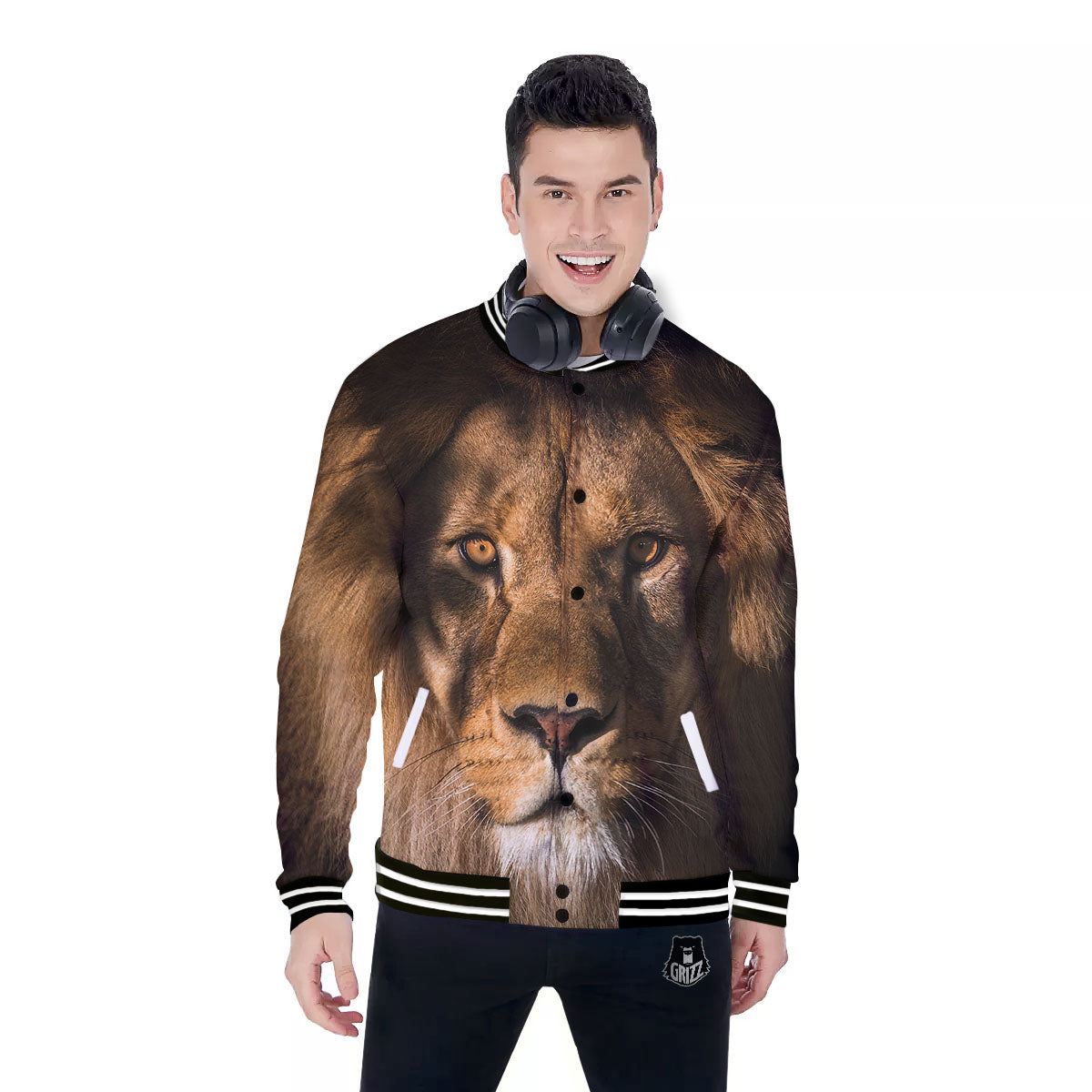 Portrait Leo Print Baseball Jacket-grizzshop