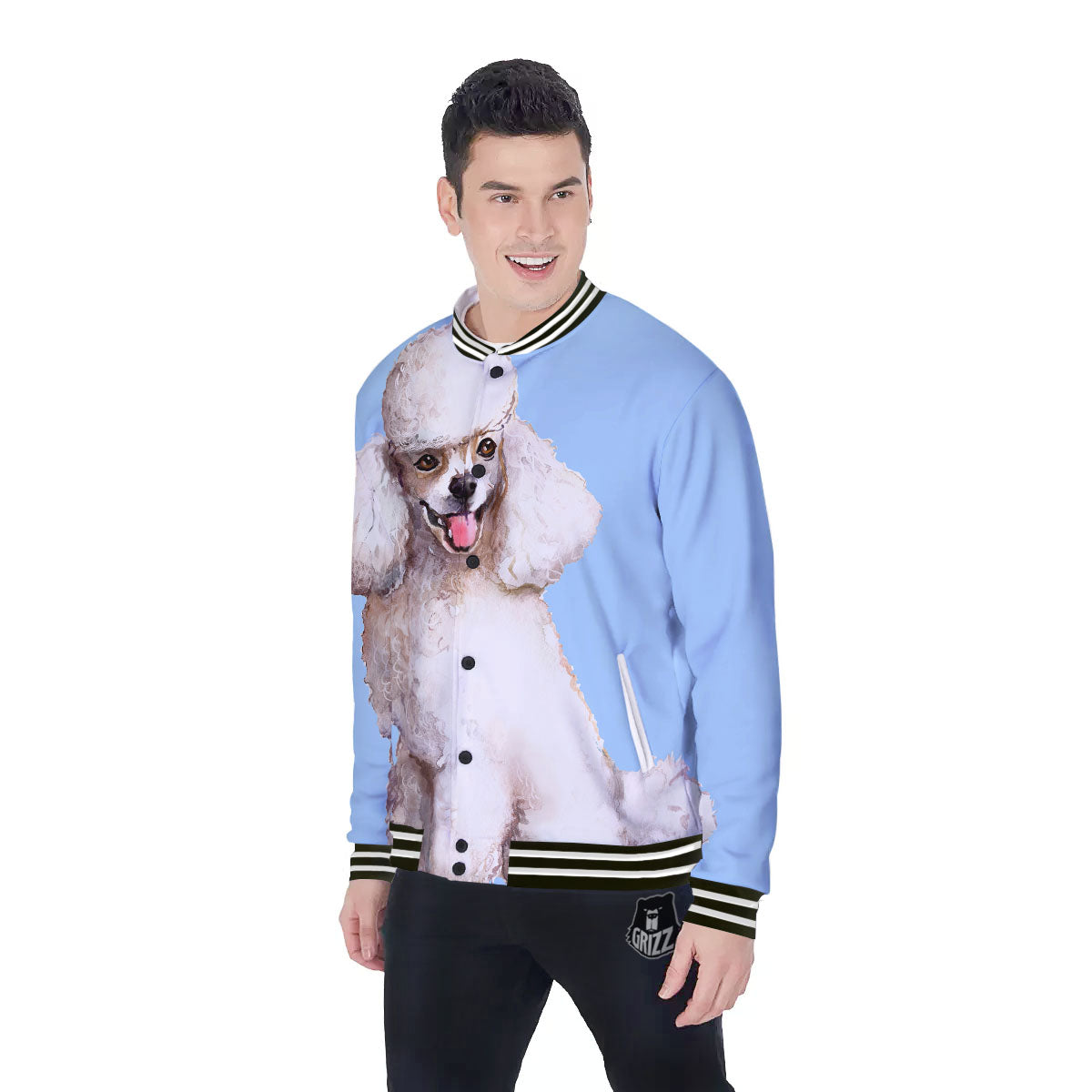 Portrait Poodle Print Baseball Jacket-grizzshop