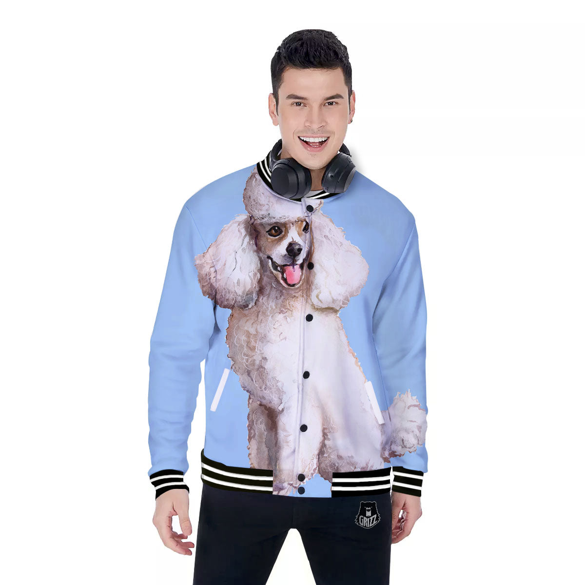 Portrait Poodle Print Baseball Jacket-grizzshop