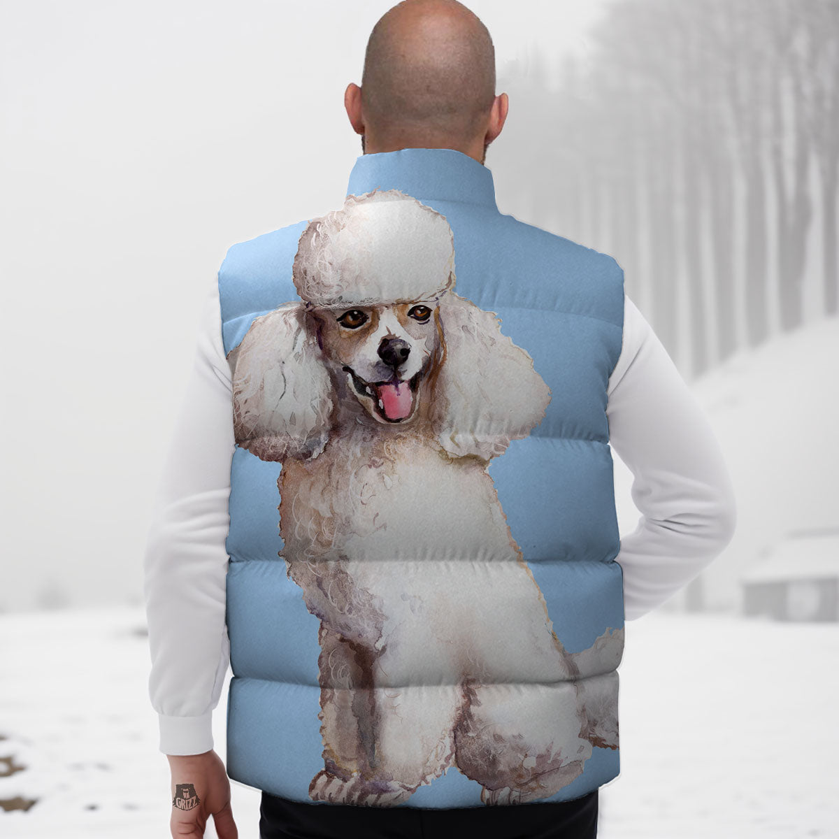 Portrait Poodle Print Down Vest-grizzshop