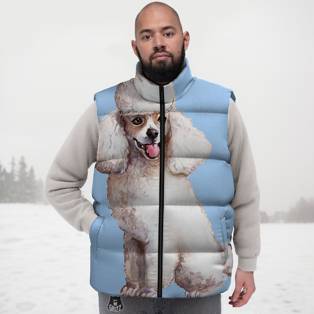 Portrait Poodle Print Down Vest-grizzshop