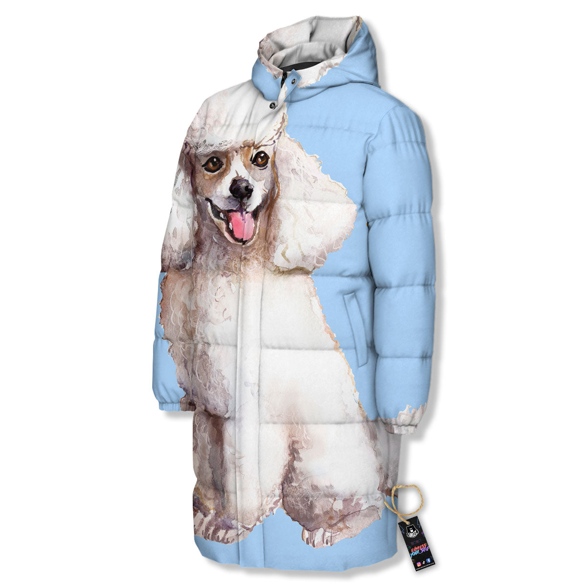 Portrait Poodle Print Long Down Jacket-grizzshop