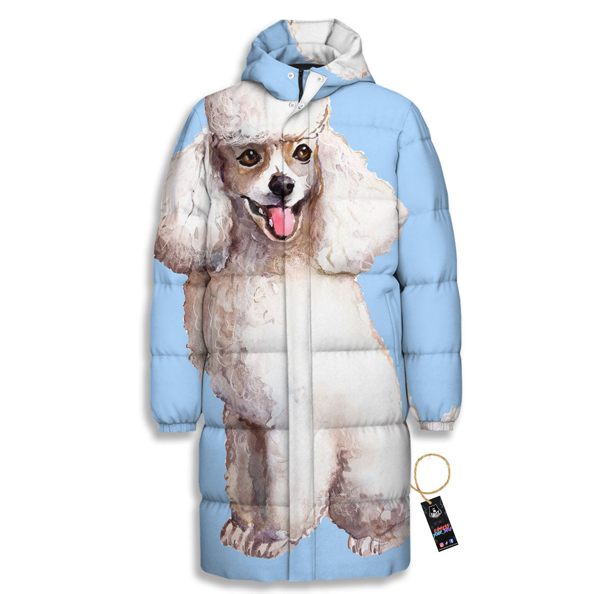Portrait Poodle Print Long Down Jacket-grizzshop
