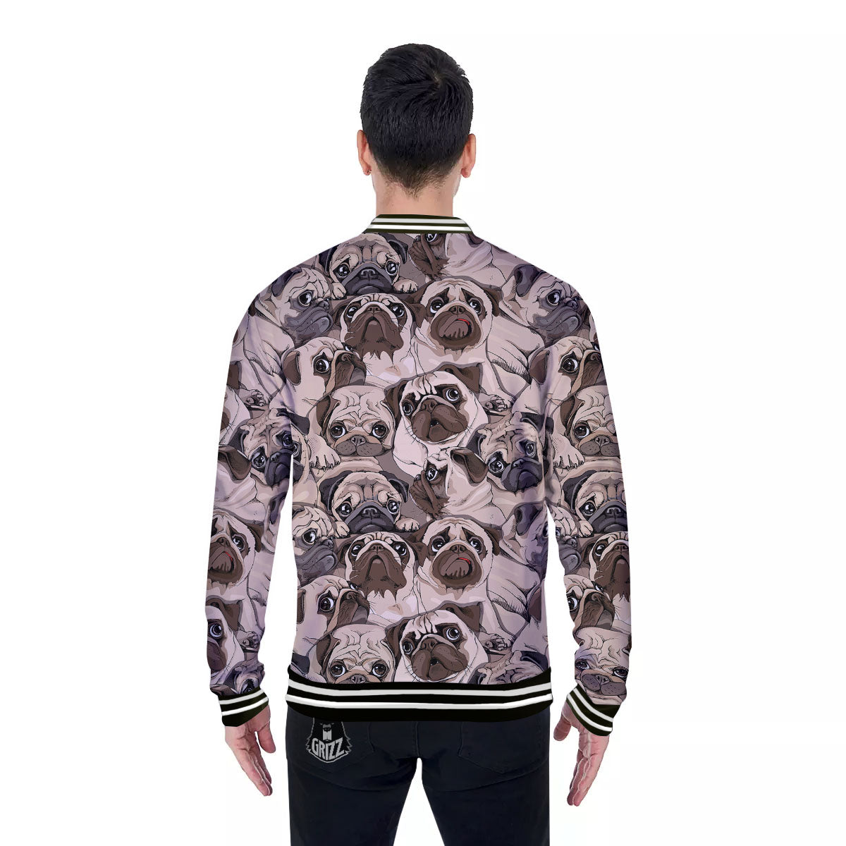 Portrait Pug Vintage Print Pattern Baseball Jacket-grizzshop