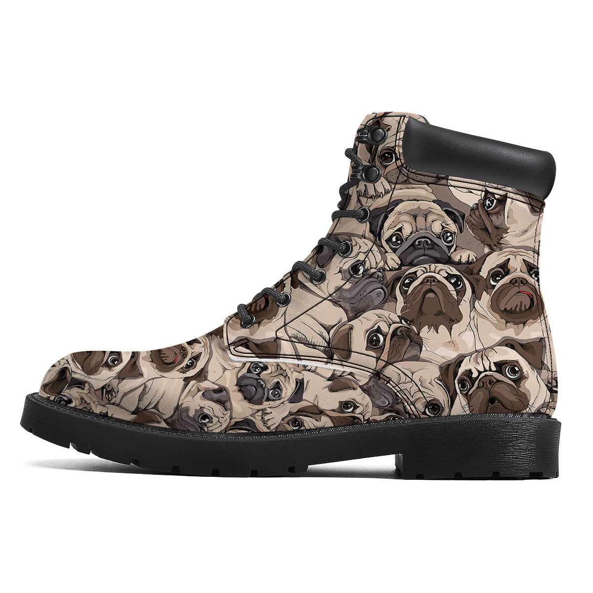 Portrait Pug Vintage Print Pattern Boots-grizzshop