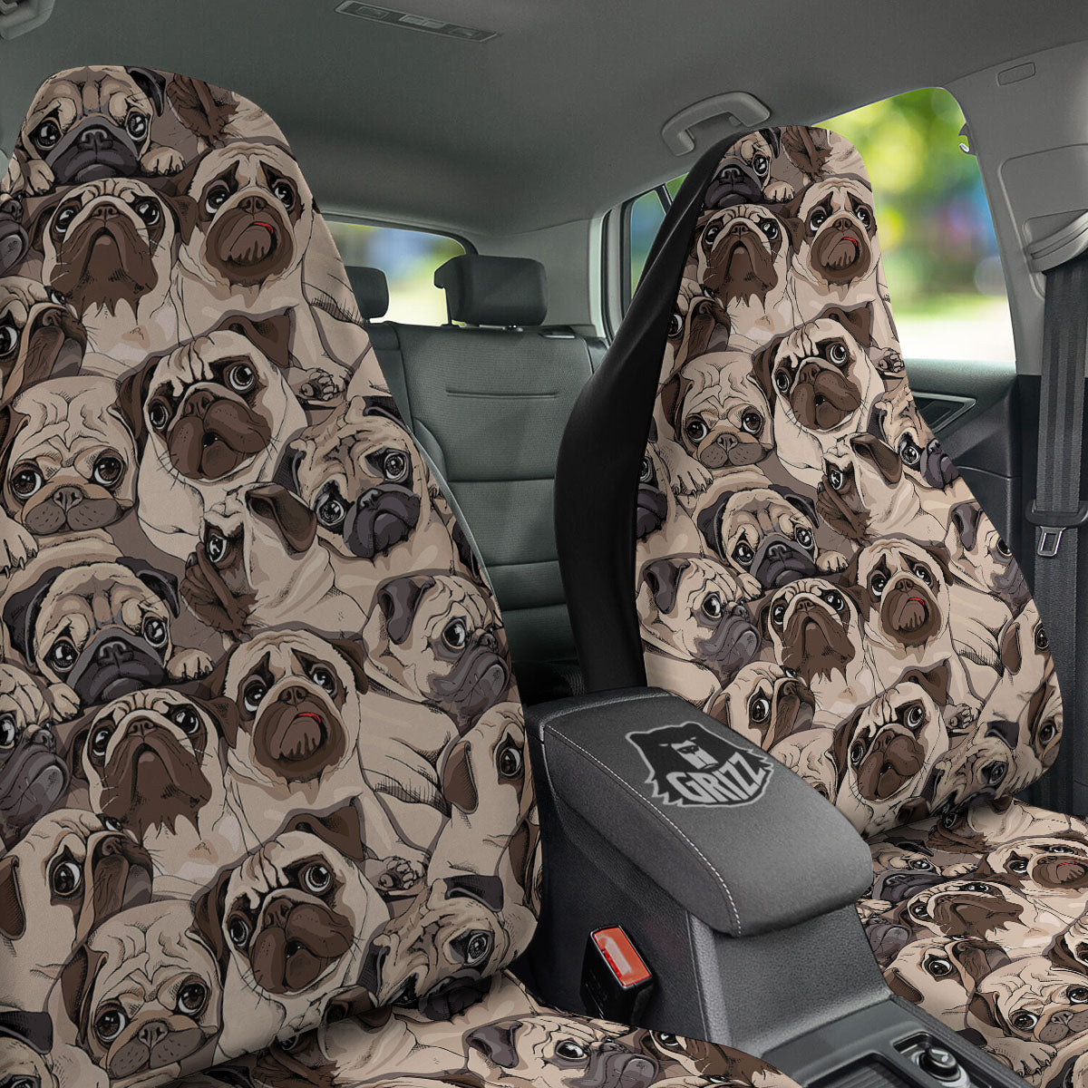Portrait Pug Vintage Print Pattern Car Seat Covers-grizzshop