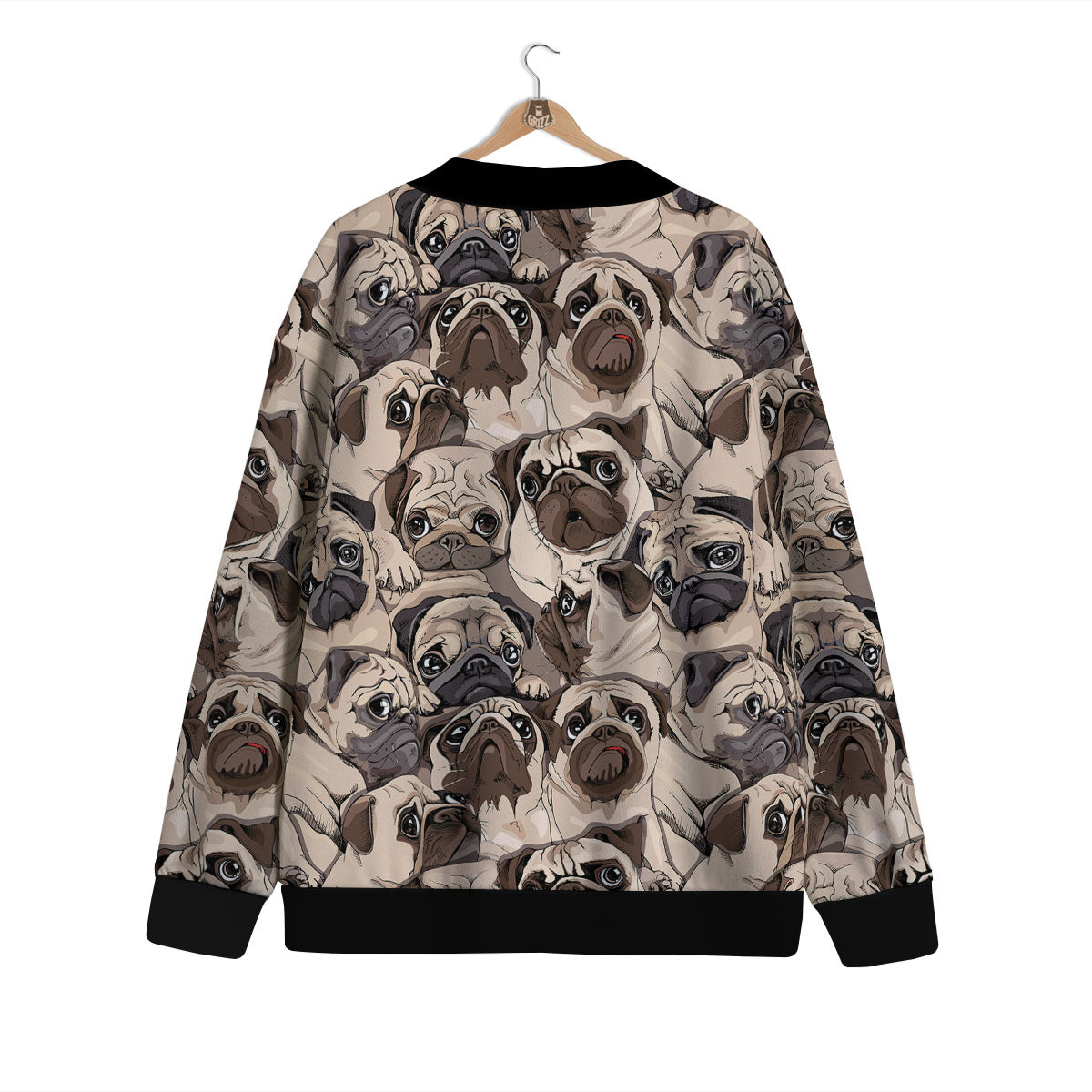 Portrait Pug Vintage Print Pattern Cardigan-grizzshop