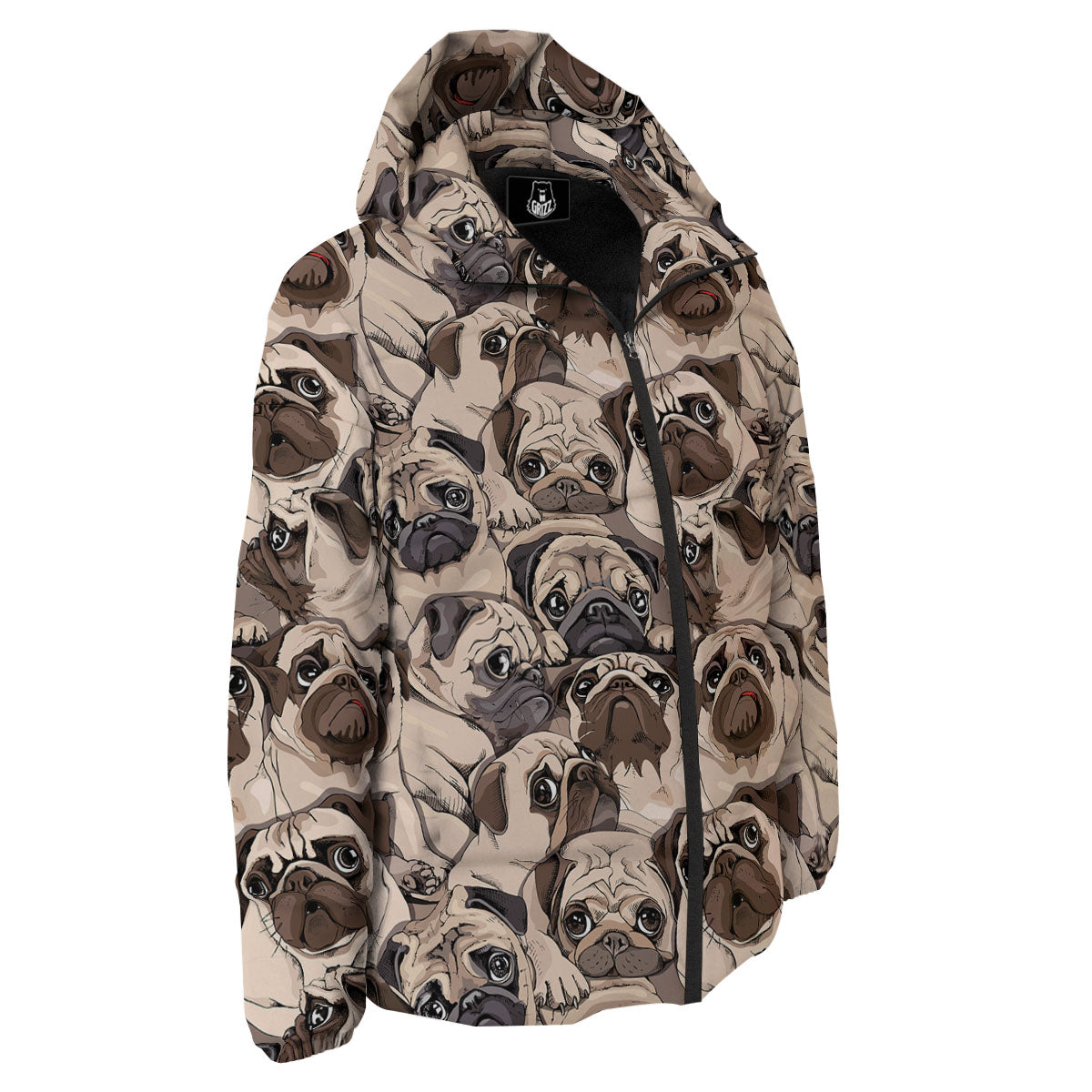 Portrait Pug Vintage Print Pattern Down Jacket-grizzshop