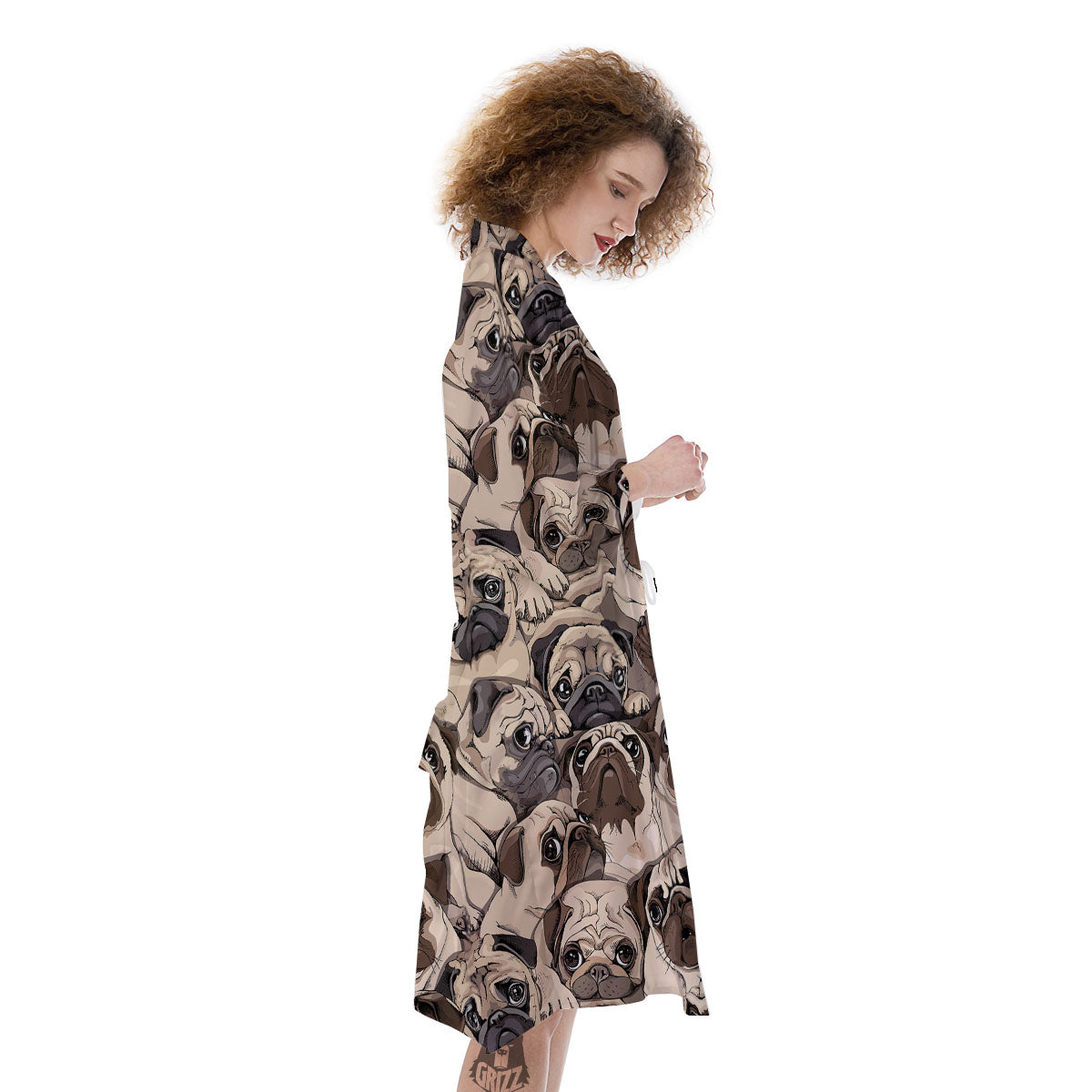 Portrait Pug Vintage Print Pattern Kimono-grizzshop