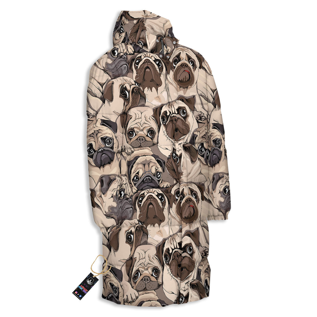 Portrait Pug Vintage Print Pattern Long Down Jacket-grizzshop
