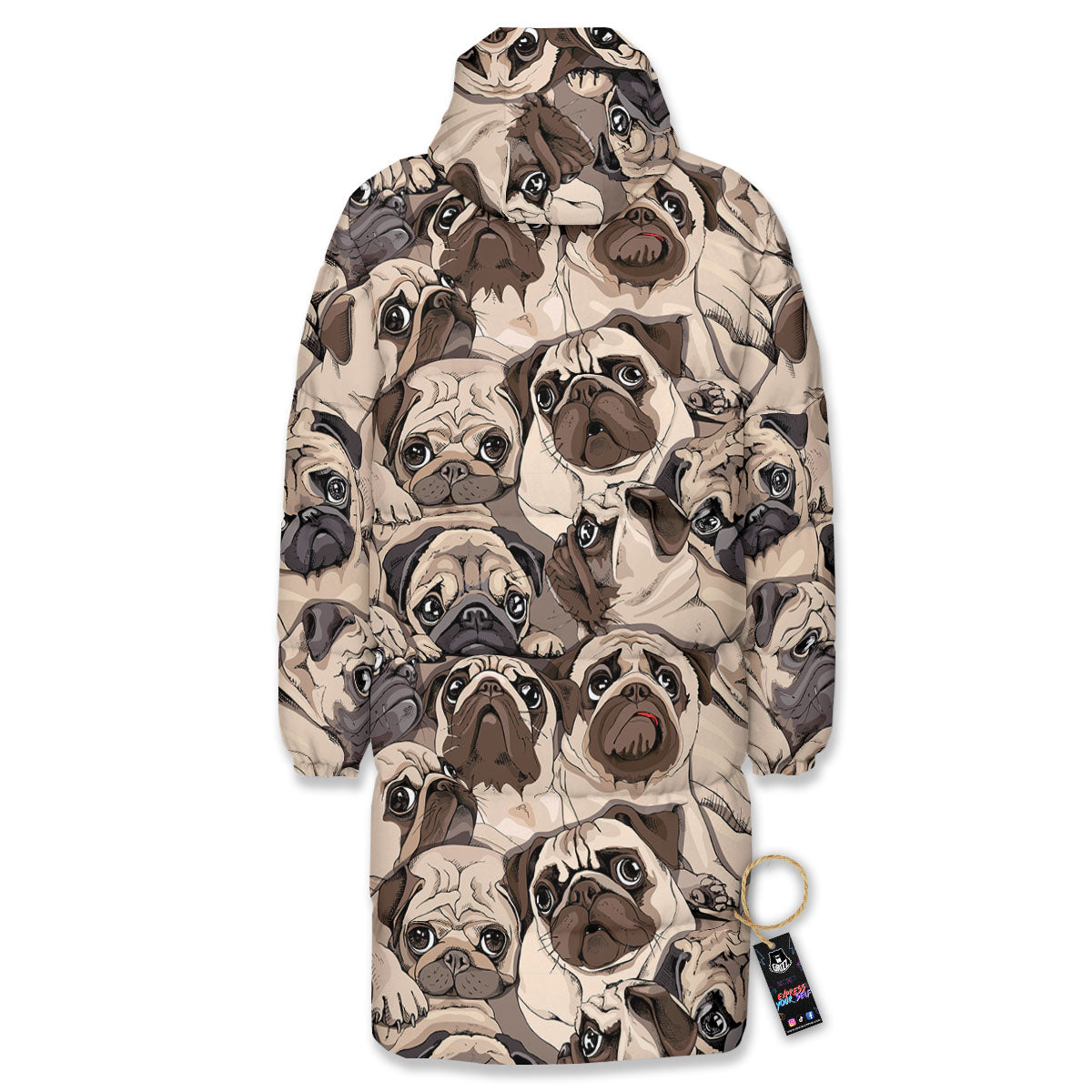 Portrait Pug Vintage Print Pattern Long Down Jacket-grizzshop