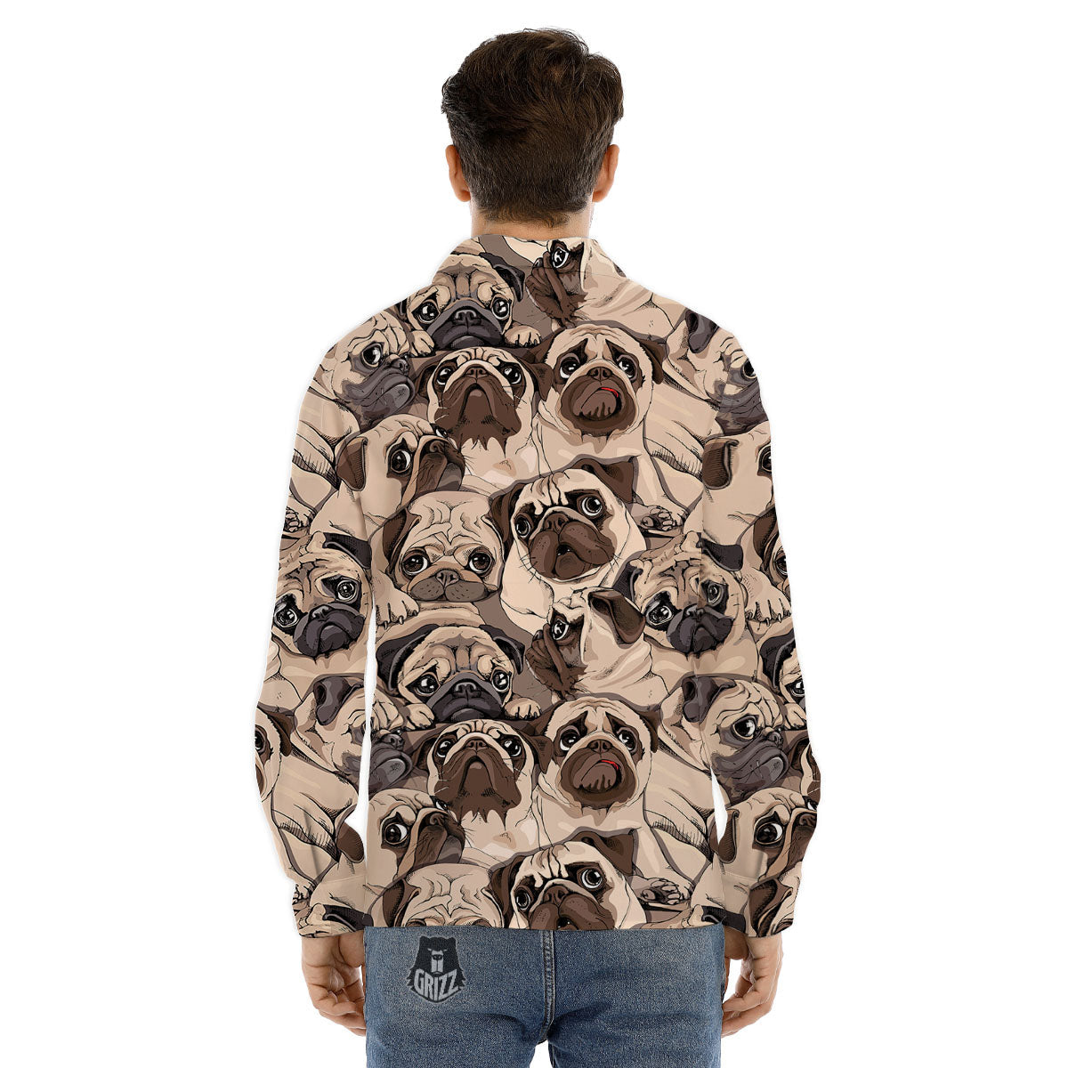 Portrait Pug Vintage Print Pattern Men's Dress Shirts-grizzshop