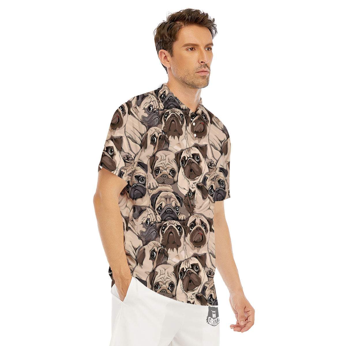 Portrait Pug Vintage Print Pattern Men's Golf Shirts-grizzshop