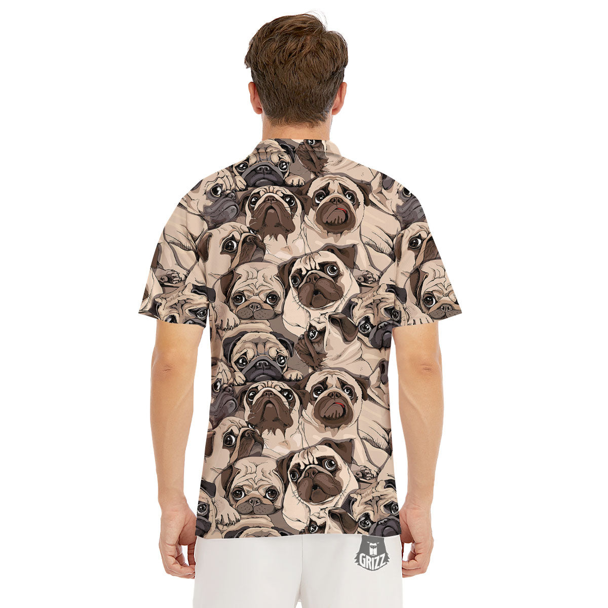Portrait Pug Vintage Print Pattern Men's Golf Shirts-grizzshop