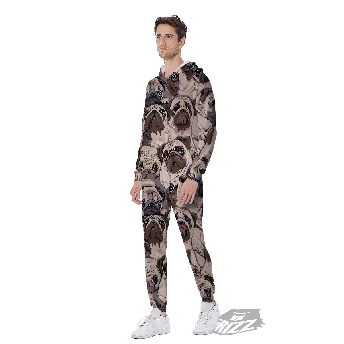 Portrait Pug Vintage Print Pattern Men's Jumpsuit-grizzshop