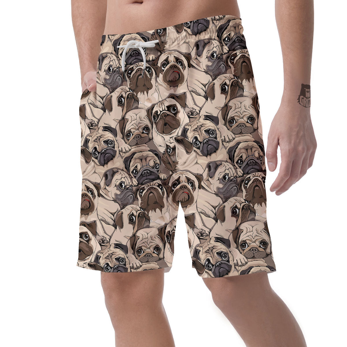 Portrait Pug Vintage Print Pattern Men's Shorts-grizzshop